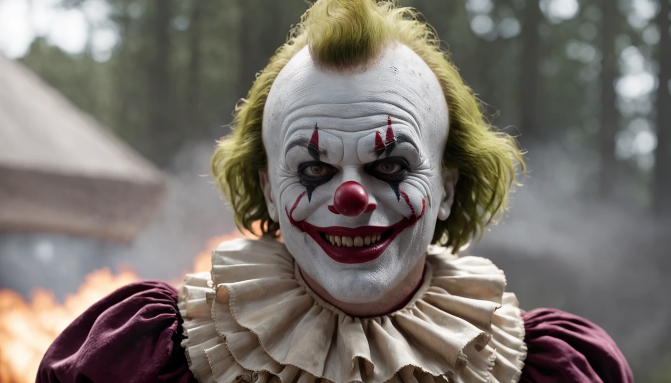 horror and nightmare circus, killer clowns, chainsaw, shark's mouth, it, creature, joker, mutant, action style, directed by Quentin Jerome Tarantino, shot on Ultra Panavision 70 film camera, high resolution, attention to detail, magical, photorealistic, portraiture, super wide angle, depth of field, super detail, beautiful color reproduction, intricate details, global lighting, dynamic poses, photography, unreal engine 5, 8k