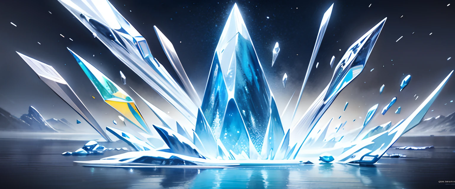There are many ice cubes falling from the top of the glass bottle, concept art 8 k resolution, concept art 8k resolution, 4k highly detailed digital art, 8k resolution concept art, 4K HD wallpapers very detailed, 8k hd concept art, 4 K resolution concept art, High quality wallpaper, floating crystals, 4k high res