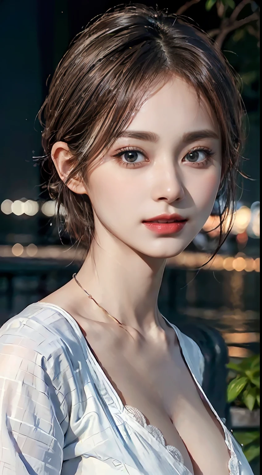 (Skindentation), Solo, Realistic, Best Quality, Photorealistic, Masterpiece, 8K, High Resolution, Solo, Highly Detailed Face, 30-year-old woman, (High Top Fade: 1.3), long hair, dark theme, soothing tones, muted colors, high contrast, (natural skin texture, hyper-realism, soft light, sharp), elegant, full-body, ((Big: 1.5Dress, 64K, UHD, Top Quality, Masterpiece: 1.2), (Realistic, Photorealistic: 1.37), Ultra Detailed, 30 Year Old Woman, Sexy, Solo, Beautiful Detailed Sky, Detailed Open Cafe Terrace, Night, Sitting, Date, (Blush), (Smile: 1.15), (Closed Mouth), (Shirt: 1.1), Night, Wet, Rain, White Lace, (Short Hair: 1.2), Floating NovaFrogStyle, (((Top Quality, 8k, Masterpiece: 1.3)), Crisp Focus: 1.2, Beautiful Women in Perfect Style: 1.4, Slender Abs: 1.2, Dark Brown Hair, (White Shirt: 1.1), Street: 1.2, Highly Detailed Face and Skin Texture, Detailed Eyes, Double Eyelids, Big: 1.0, Cleavage, Mini Skirt, Korean