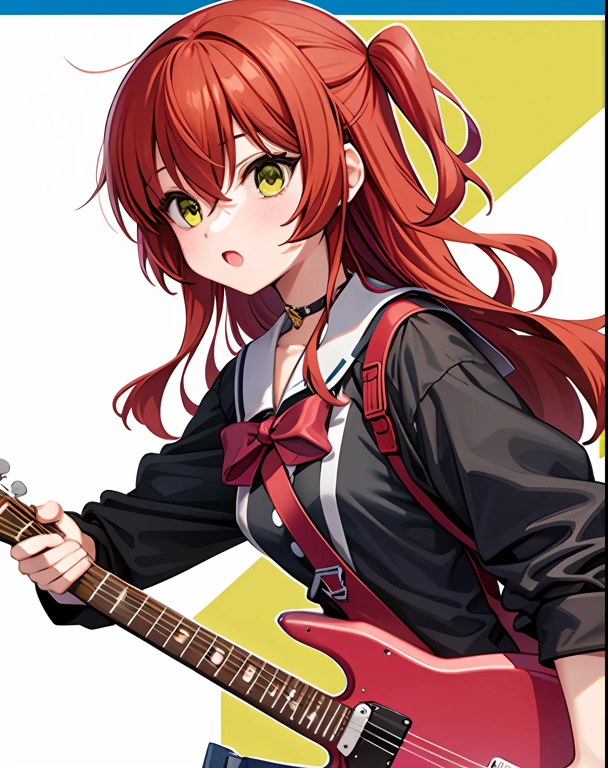 1girll,(校服:1),Ikuyo Kita, Red hair, plays the electric guitar, Emoji seduction