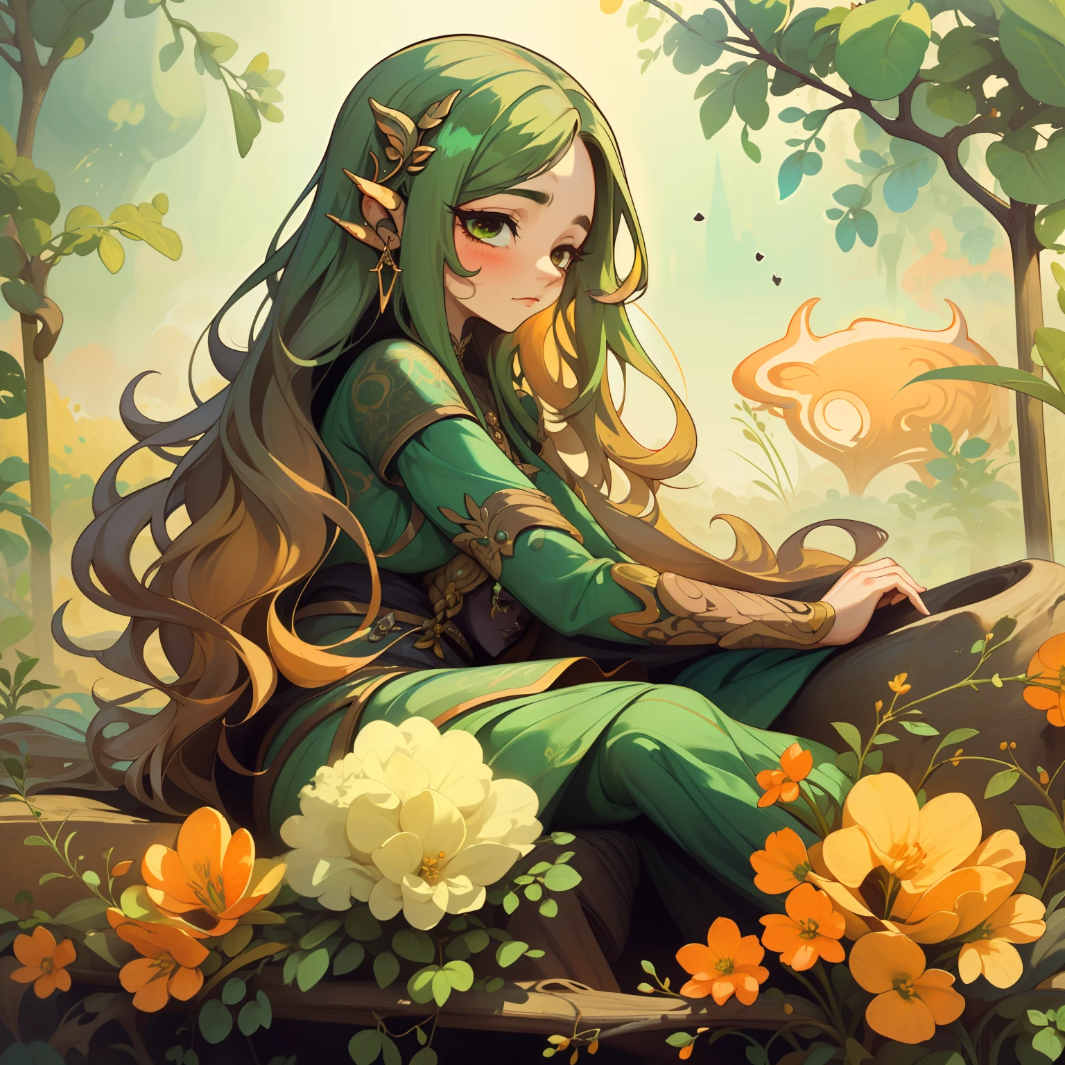 adesivo, fundo simples, portrait, 1 girl, girl with long hair, beautiful taurus girl, taurus aesthetic, beautiful girl, very beautiful fantasy art, beautiful and elegant female taurus, beautiful detailed fantasy, greeb and brown color palate, green color-theme