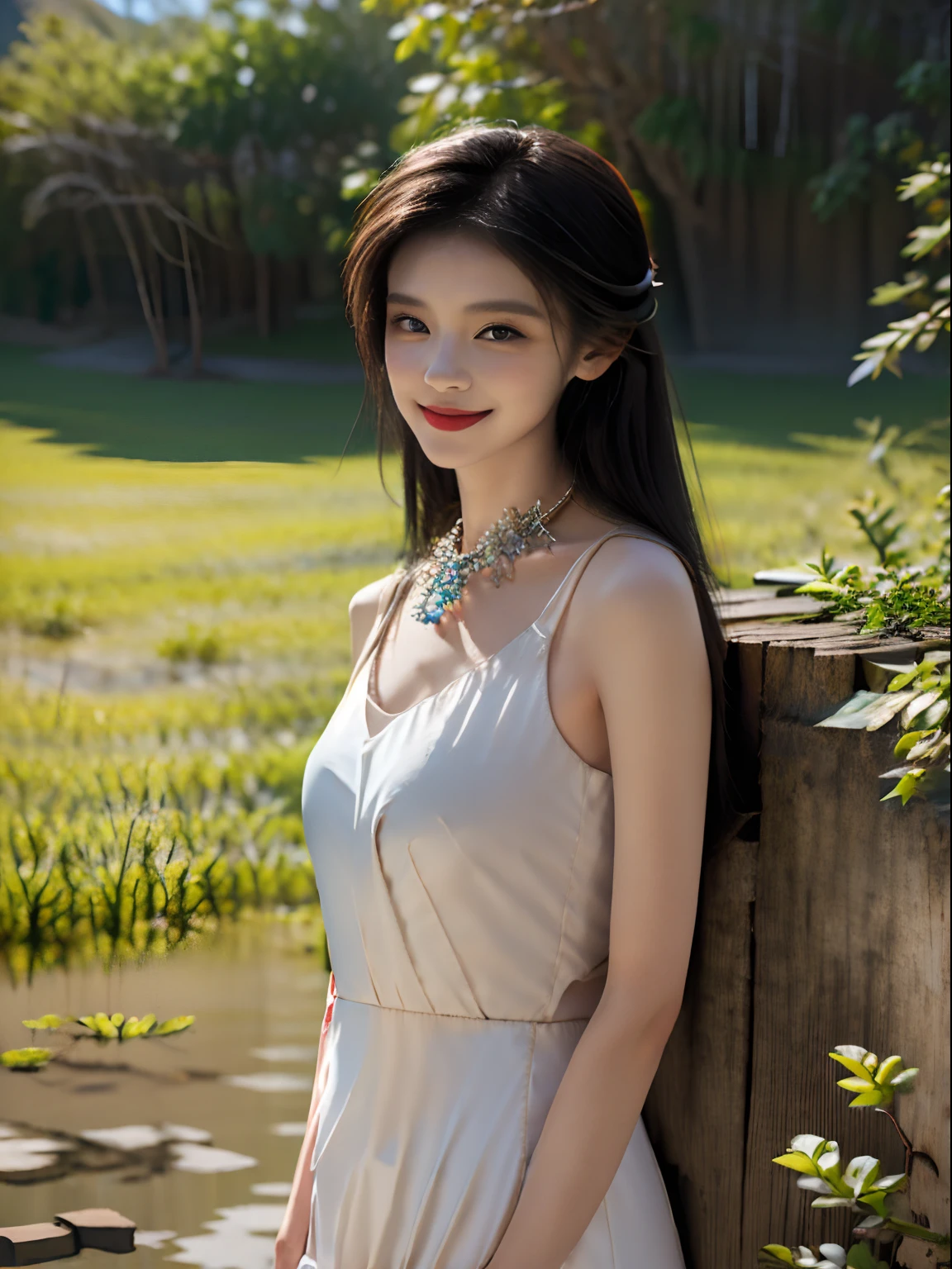 Gentle and charming Chinese beautiful woman, upper body photo, exquisite and sexy collarbone, charming oval face, double eyelids, smart peach blossom eyes, pink lips, small nose, bare shoulders, focused face, face close-up, ultra-high-definition, Super details, elegant standing posture, a white short dress, plus a thin yellow cardigan jacket, showing a small and fresh atmosphere of literature and art. Put on a jazz hat and go out on the street, very fashionable.