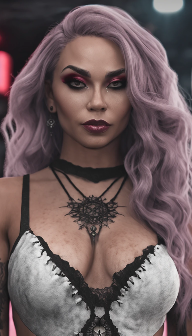 master part, extremely high quality, HD 8K, 1 vampira DE CABELOS NEGROS, COM UMA ROSA VERMELHA NOS CABELOS E UMA CAVEIRA NO COLAR, atmosfera assustadora, lo gothic, boca aberta, dentes de vampiro, olhos vermelhos ,(obra-prima premiada , melhor qualidade:1. 2) , Christian Vampiro Zumbi, Rosto detalhado , Olhos cinzentos, cinemactic , Gloomy Illumination, aesthetics of horror, ambiente altamente detalhado, 16k, UHD, HDR, (master part:1. 5), (melhor qualidade:1. 5)