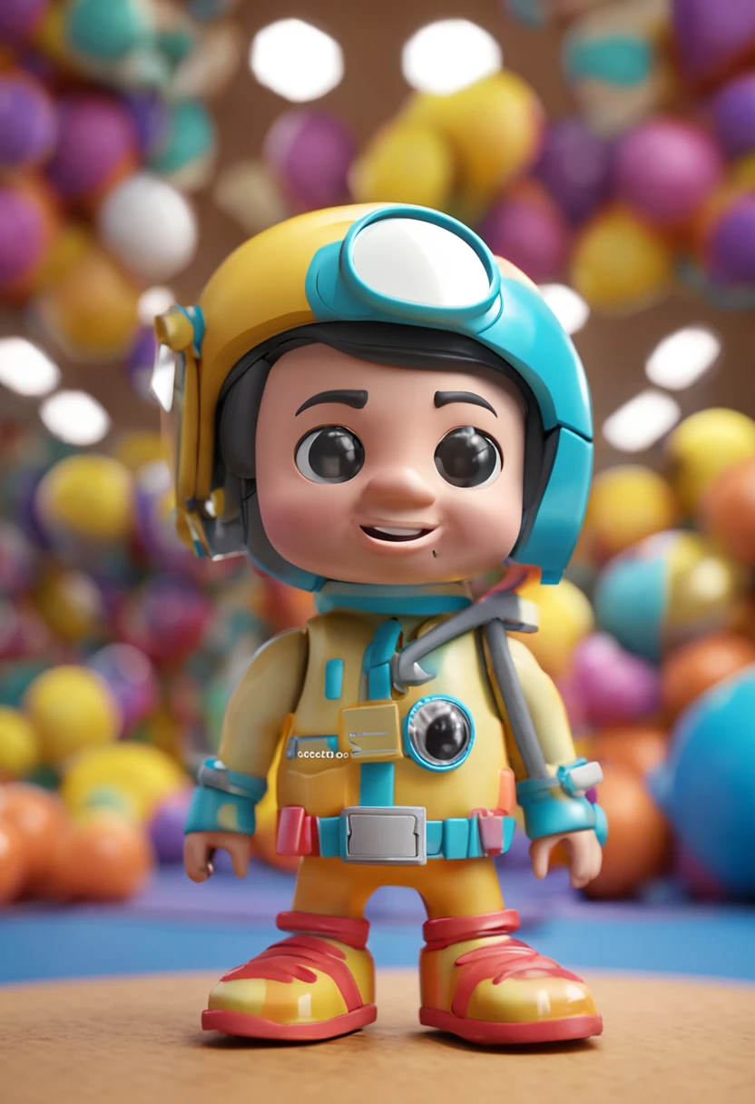 Crie um mascote semelhante ao playmobil , personagem infantil , 8k, Modelo 3D, O corpo como forma de um brinquedo , com boca, 2 olhos e sem nariz, with legs and arms, de corpo inteiro. The character is cute and charismatic, o personagem tem cores vivas e coloridas. fotorrealista, super alta qualidade, Super Detalhe, ultra-accurate description of hands, roupas detalhadas, utensilios bem detalhados, master part, 8k, HDR