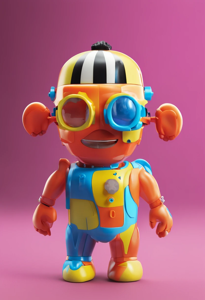 Crie um mascote semelhante ao playmobil , personagem infantil , 8k, Modelo 3D, O corpo como forma de um brinquedo , com boca, 2 olhos e sem nariz, with legs and arms, de corpo inteiro. The character is cute and charismatic, o personagem tem cores vivas e coloridas. fotorrealista, super alta qualidade, Super Detalhe, ultra-accurate description of hands, roupas detalhadas, utensilios bem detalhados, master part, 8k, HDR