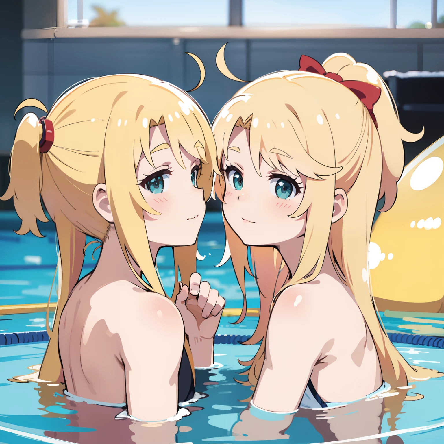 blondehair、Ahoge、Cute、animesque、((swim wears))、((Lori))