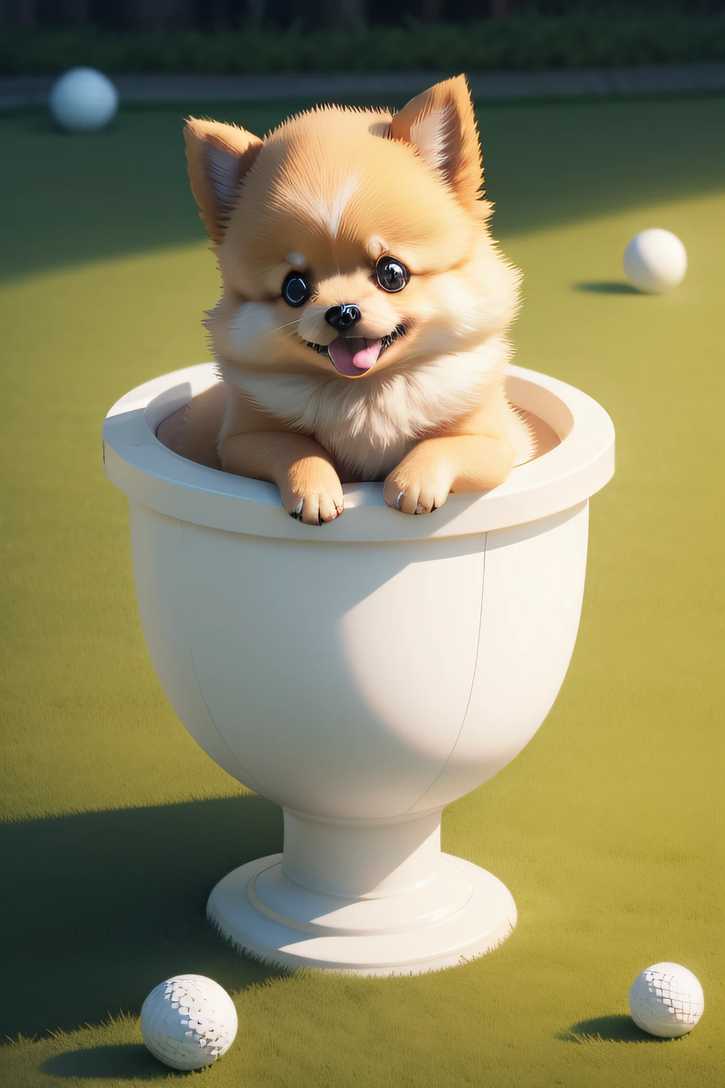 golf、Illustration portrait of Pomeranian in cute round golf wear, art stations, .CGI_Animation,