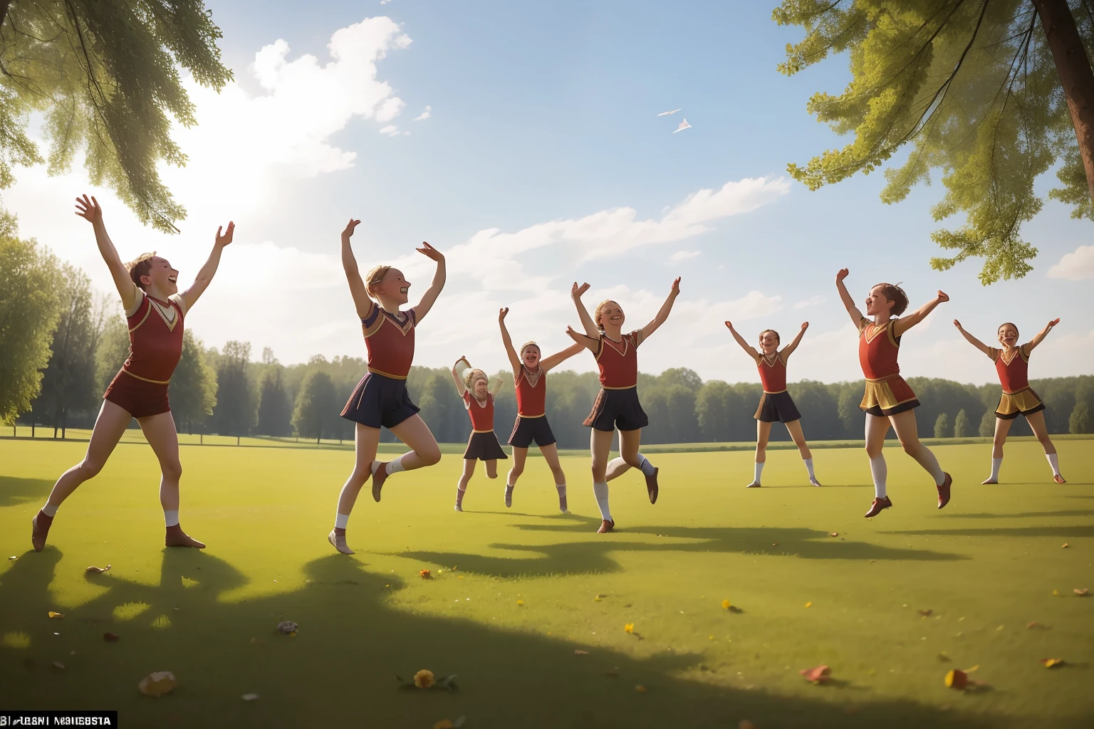 Date: 1917
Country: Russia
Description: A group of youngsters perform exuberant cartwheels against the backdrop of a Russian countryside estate, their energy infectious.