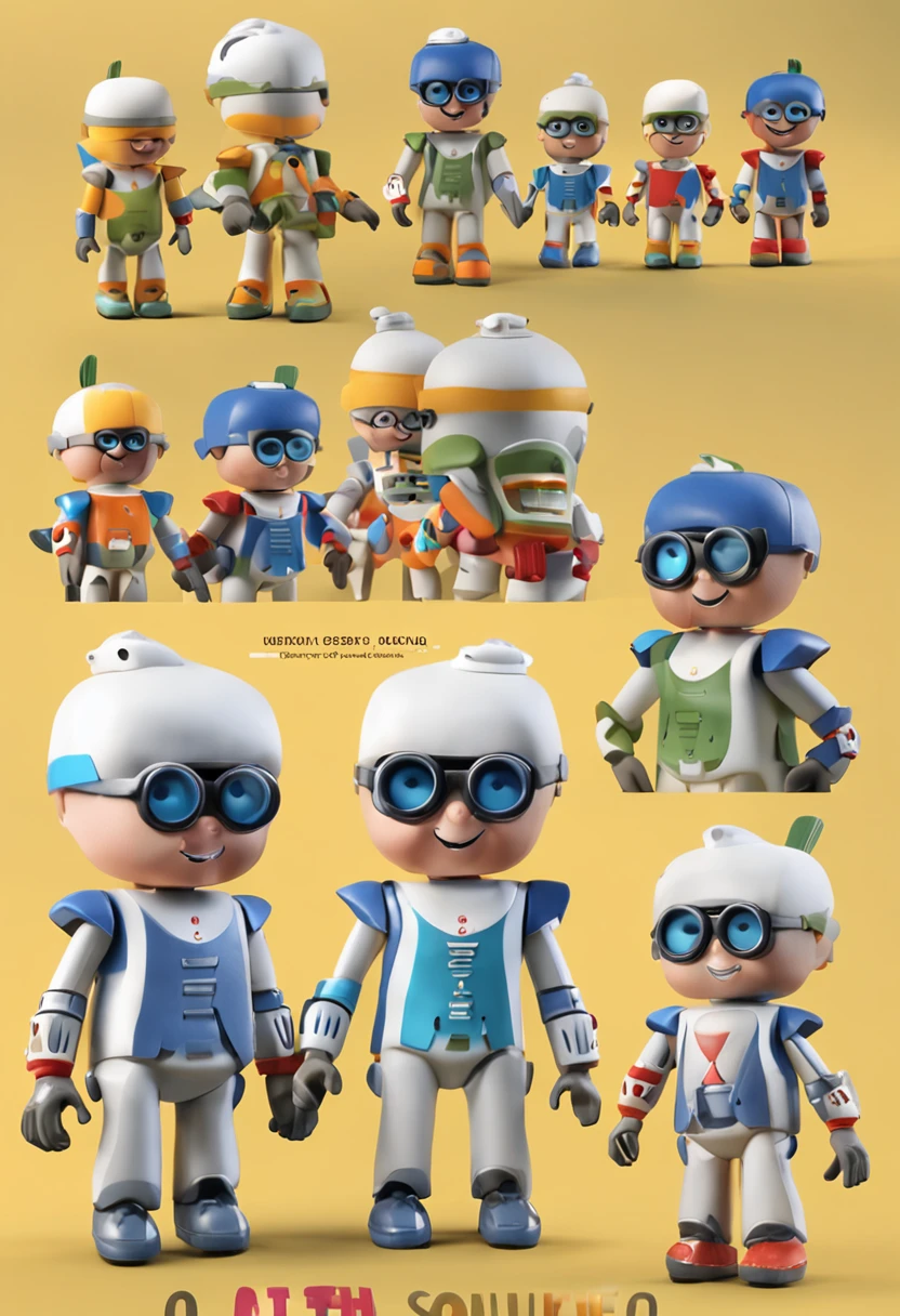 Crie um mascote semelhante ao playmobil , personagem infantil , 8k, Modelo 3D, O corpo como forma de um brinquedo , com boca, 2 olhos e sem nariz, with legs and arms, de corpo inteiro. The character is cute and charismatic, o personagem tem cores vivas e coloridas. fotorrealista, super alta qualidade, Super Detalhe, ultra-accurate description of hands, roupas detalhadas, utensilios bem detalhados, master part, 8k, HDR