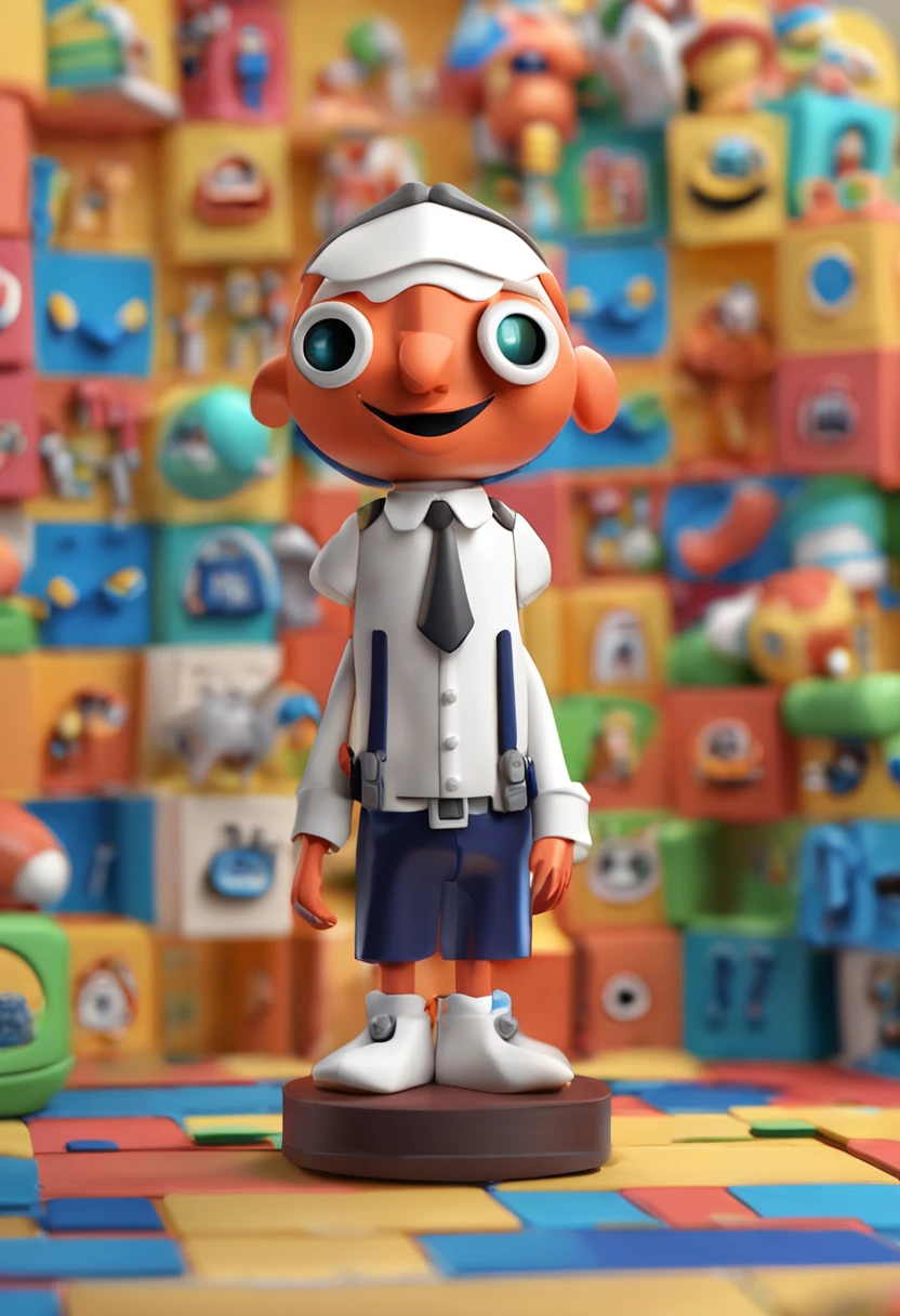 Crie um mascote semelhante ao playmobil , personagem infantil , 8k, Modelo 3D, O corpo como forma de um brinquedo , com boca, 2 olhos e sem nariz, with legs and arms, de corpo inteiro. The character is cute and charismatic, o personagem tem cores vivas e coloridas. fotorrealista, super alta qualidade, Super Detalhe, ultra-accurate description of hands, roupas detalhadas, utensilios bem detalhados, master part, 8k, HDR