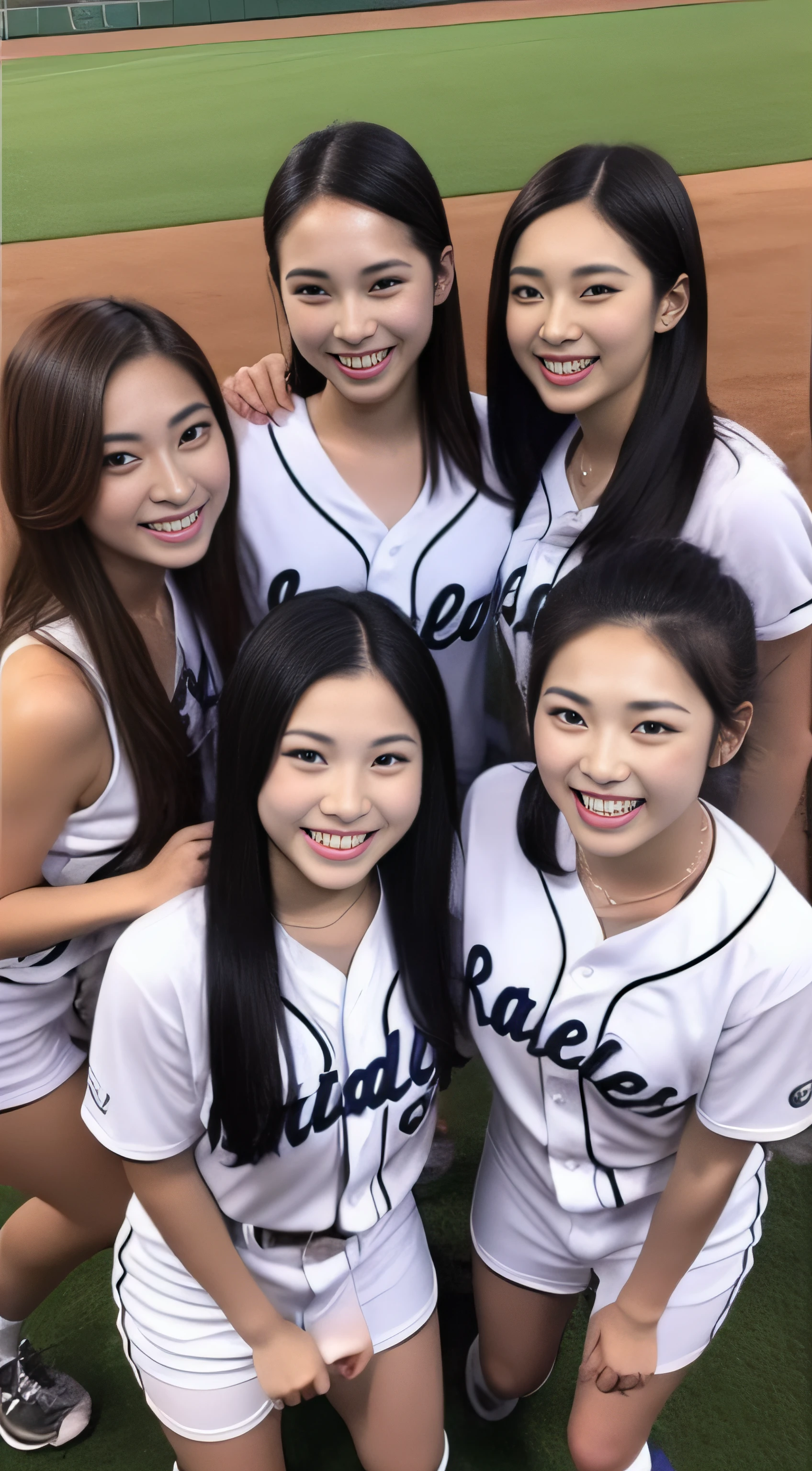 cheering party、hiquality、A hyper-realistic、healthy、Smiling expression、Slender perfect figure、Japan beauties、Beautiful eyes、Beautiful double、Beautiful skin、baseball field