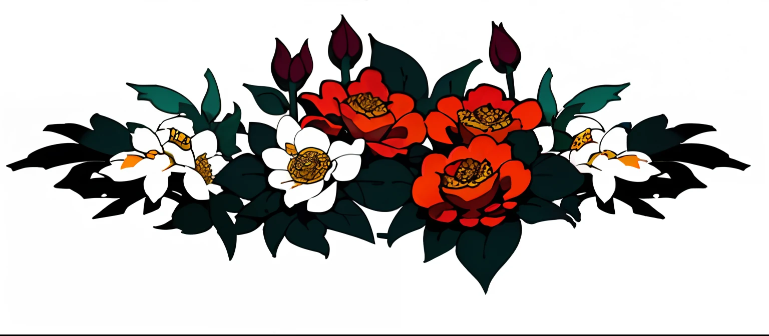 There is a drawing of a bouquet of flowers on a white background, corolla, corolla, Flower crown, floral growth, hand drawn svg, stylized border, Rose crown, opulent, crown of roses, ornate flowers, Colored on, line art in colour, drawn with photoshop, floral design, detailed flowers, flowers in the background, Blooming flowers
