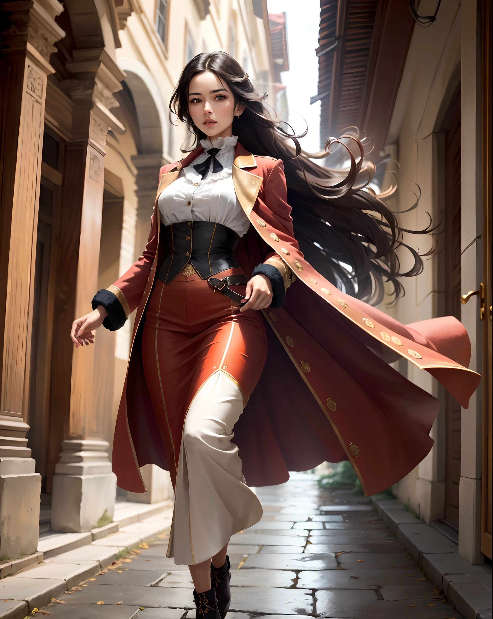 ancient wind,Beautuful Women,Redcoat,long whitr hair,opulent,National style,dashing,