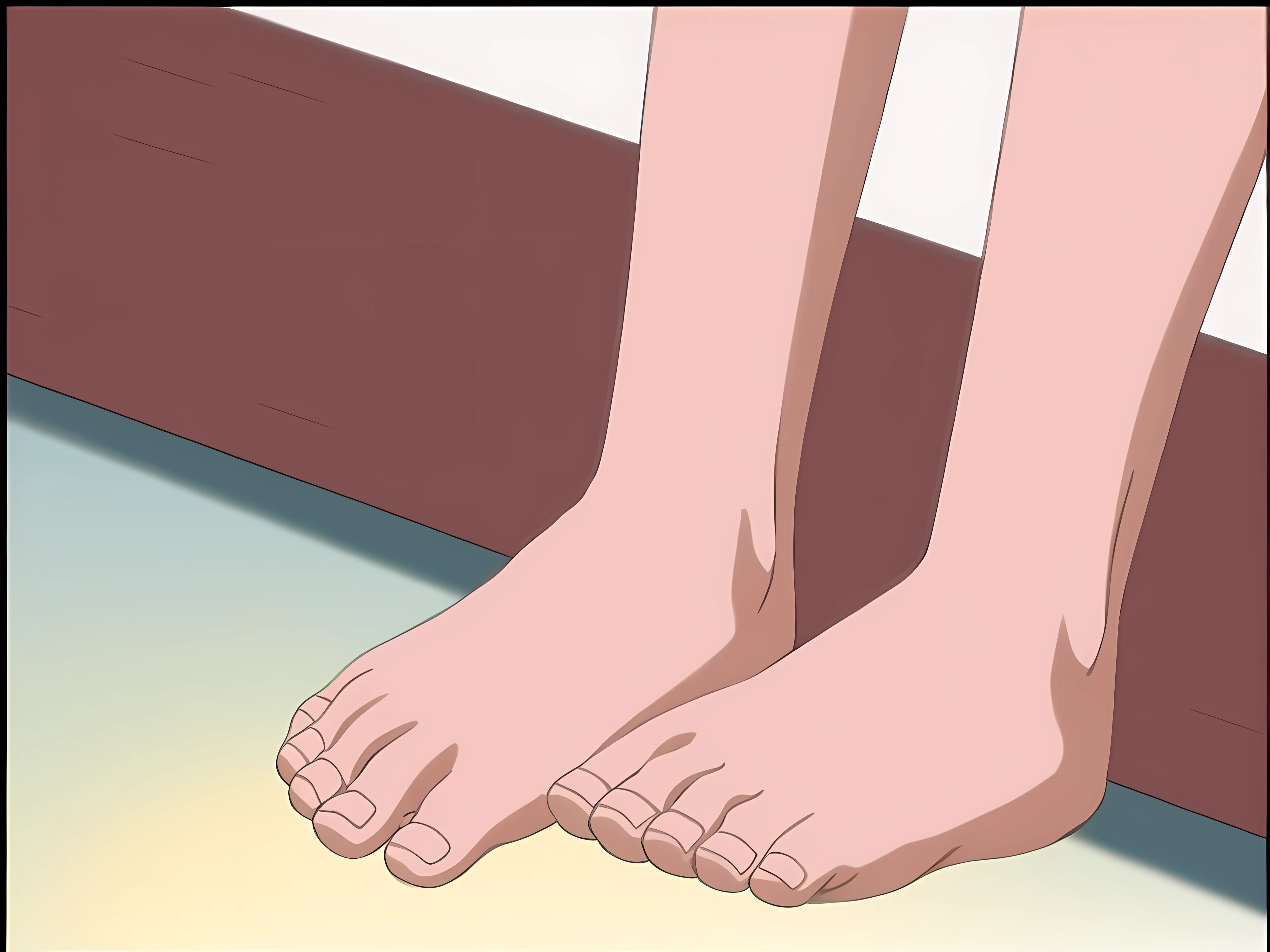 "anime artwork of a girl's feet, Detailed close-up of the feet, bare foots, pernas detalhadas, close-up nas pernas, amplamente detalhados"