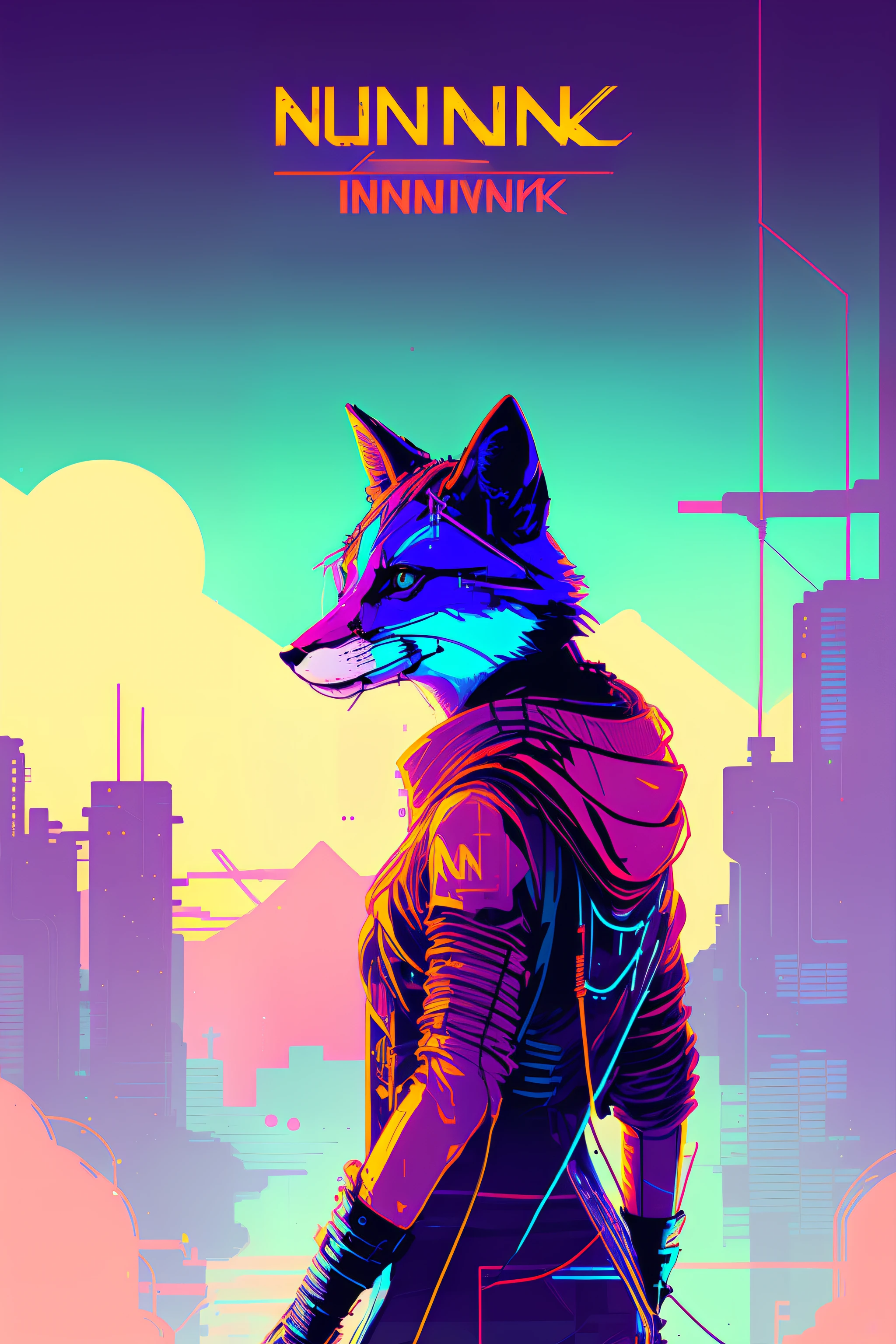 (nvinkpunk:1.2) (snthwve style:0.8) fox, anthro, lightwave, sunset, intricate, highly detailed