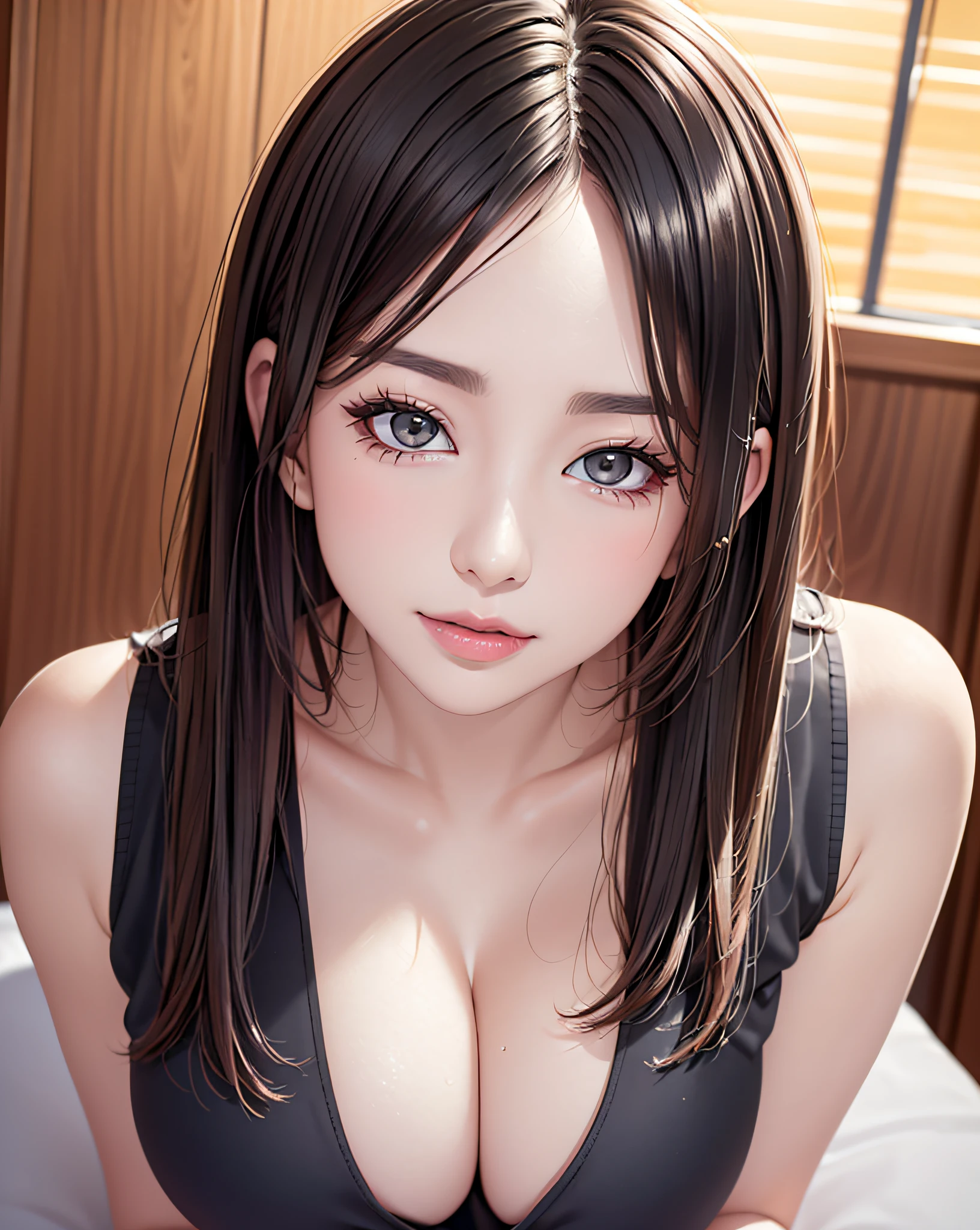 (Best quality, 8k, 32k, Masterpiece, UHD:1.2), (realistic:1.5), (masterpiece, Extremely detailed CG unity 8k wallpaper, best quality, highres:1.2), (ultra detailed, UHD:1.2), (From Below:1.2),
1girl, girl on top, (leaning forward:1.3),
BREAK
a extremely cute and beautiful Japanese female bodybuilder, (mahogany straight thin hair:1.2), 1girl, solo, adult, (detailed beautiful girl:1.4), ((perfect female body)), (narrow waist:1.05), slender, abs, (large breasts:1.35),
BREAK
short sleeve, (black shirt dress), (esthetician uniforms:1.3),
(vleavage cutout), (open shirt), (oil skin), (shiny skin),
BREAK
(Private esthetic room, in beauty salon, on bed:1.1),
(Many bottles of aroma oil:1.0),
(many brown towels:1.2),
BREAK
dark room, indirect lighting, (night:1.3), showroom effect, staged compositions, polished presentation, sleek visuals, idealized environments, aspirational design,
