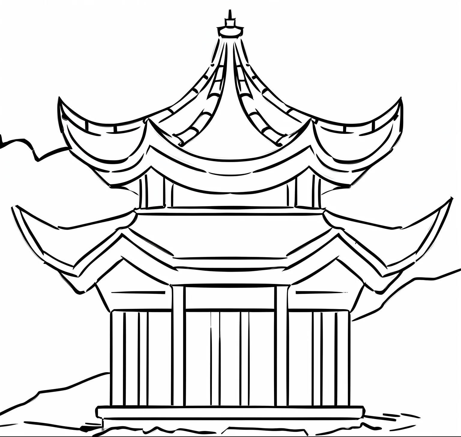Pavilion,There is a picture of a pavilion, Line - Art, Line art, Simple lines of art, drawn with a single line, Simple line art, single line drawing,