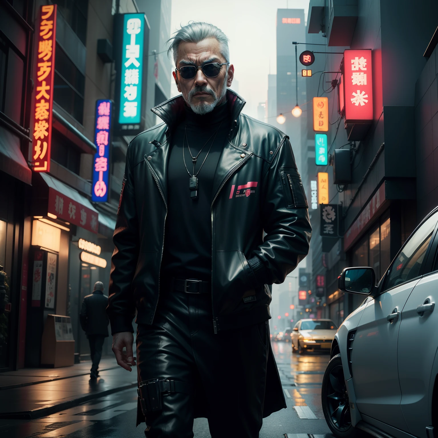 Cyberpunk style,An uncle who drives in the city of Nakai