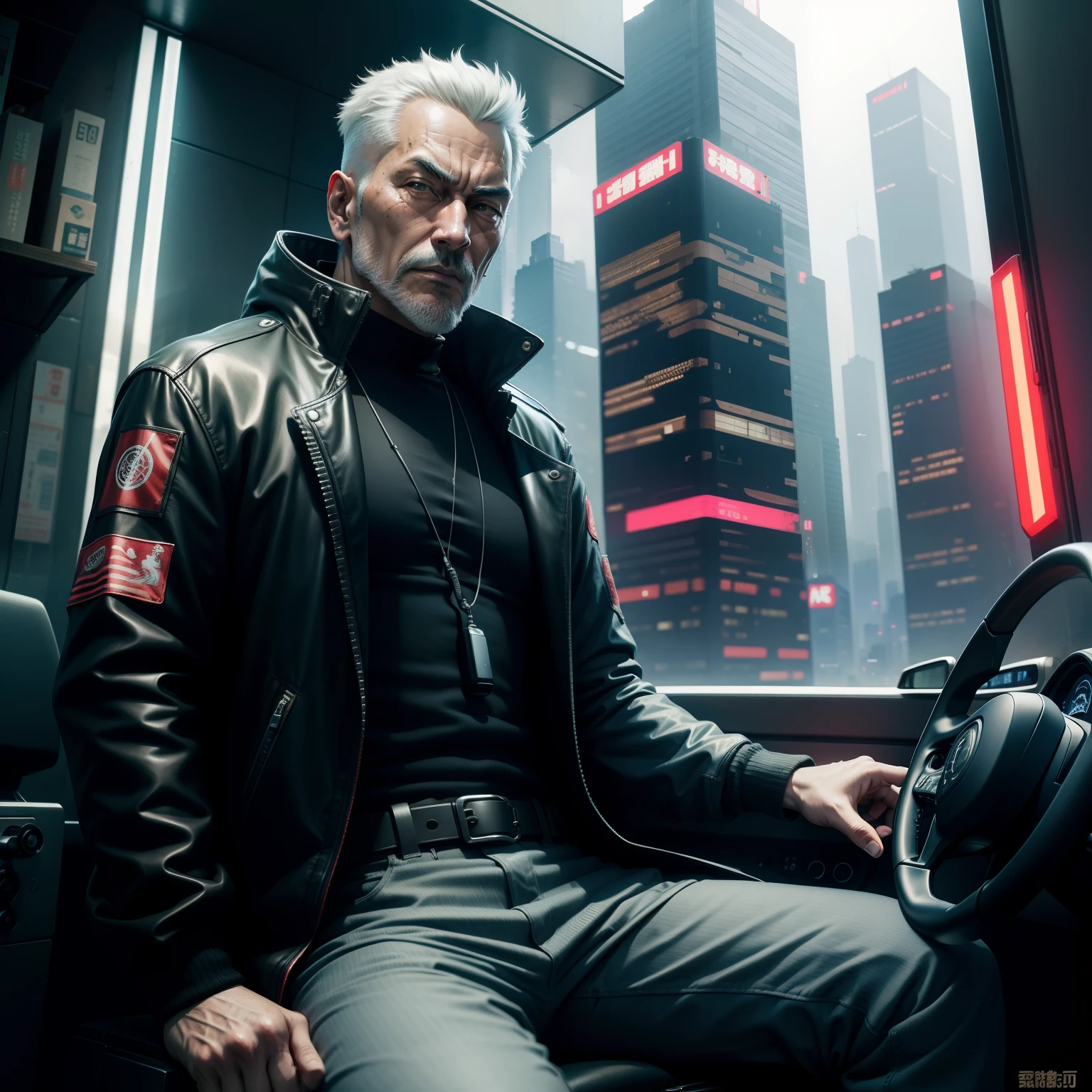 Cyberpunk style,An uncle who drives in the city of Nakai
