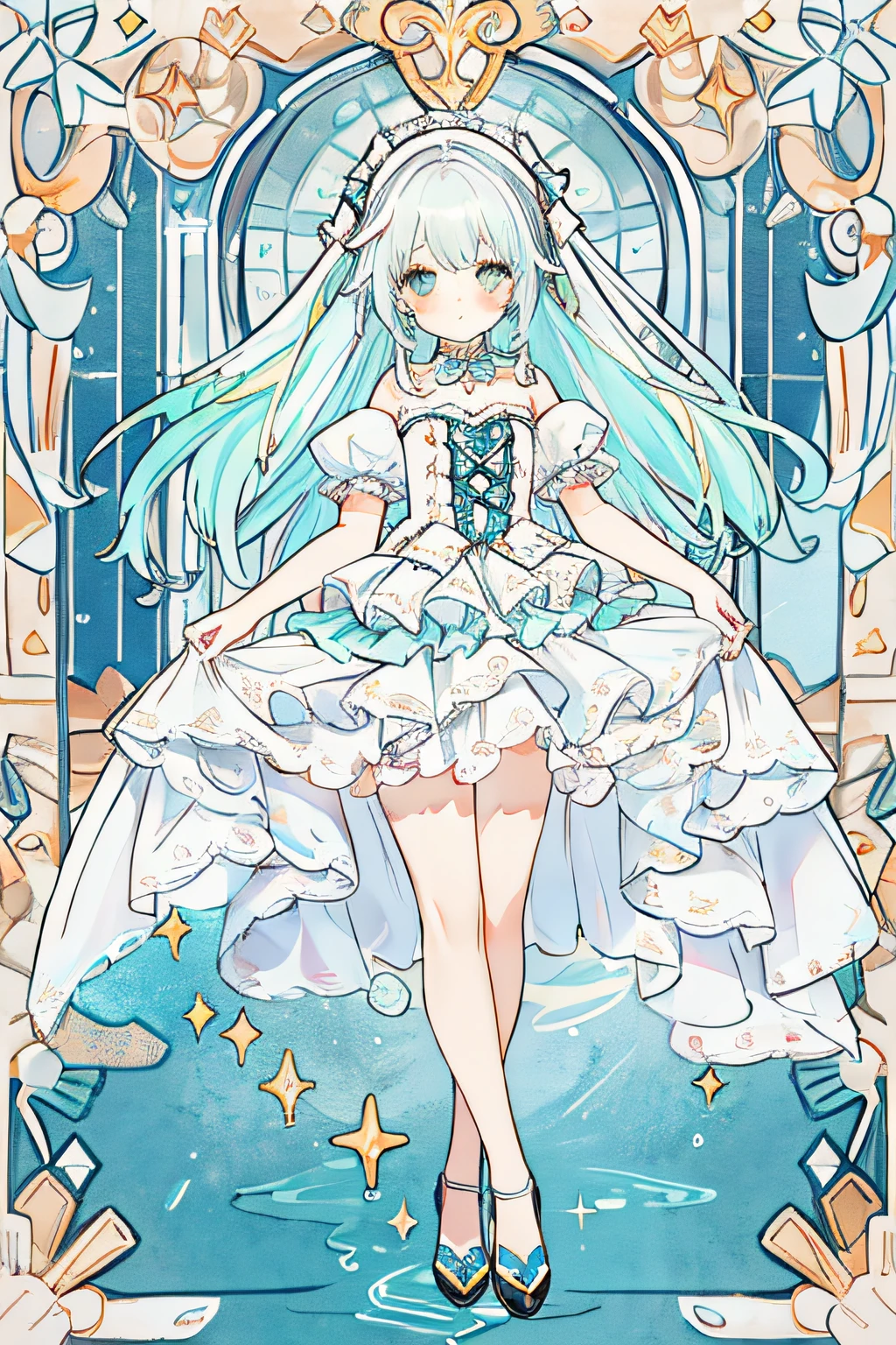 Masterpiece, Best quality, Intricate details, full bodyesbian,high-heels,beuaty girl, Sparkling eyes, swell sea,bright vibrant colors, Lolita prostitute