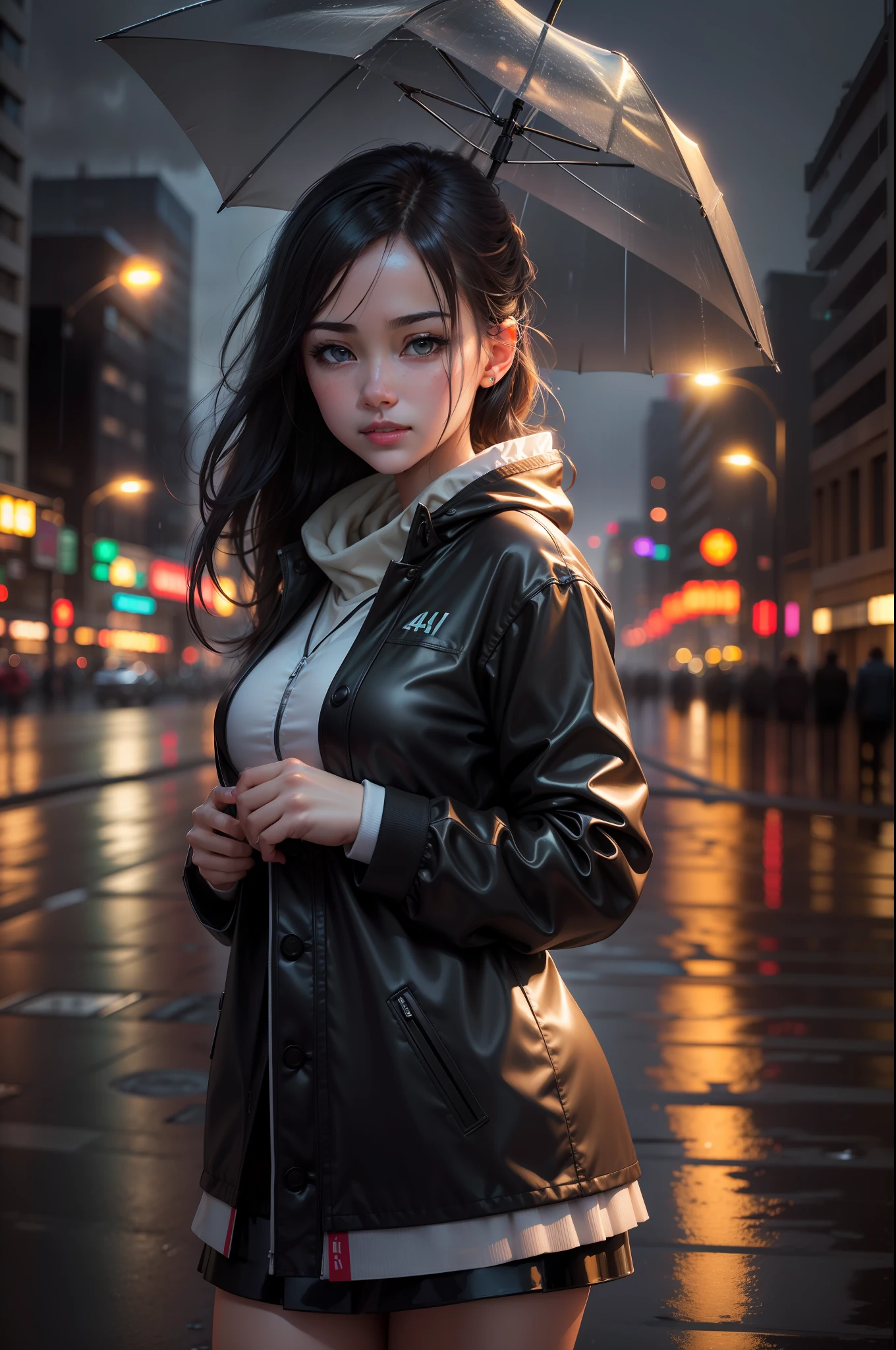 (masterpiece:1.2, best quality), (real picture, intricate details), (night, dark, downpour:1.4)
There was no one in the alley, and the surroundings were silent, only the raindrops sprinkled on the tile eaves of the low houses near and far, making a slight rustling sound. In the cold rain, (1 beautiful 22 year old pakistani girl, big breasts, wet hooded jacket, super sexy, perfect eyes:1.2) squatting on the ground, small clothes drenched in rain, hyper realistic, highly detailed, 8K, 3D HDR