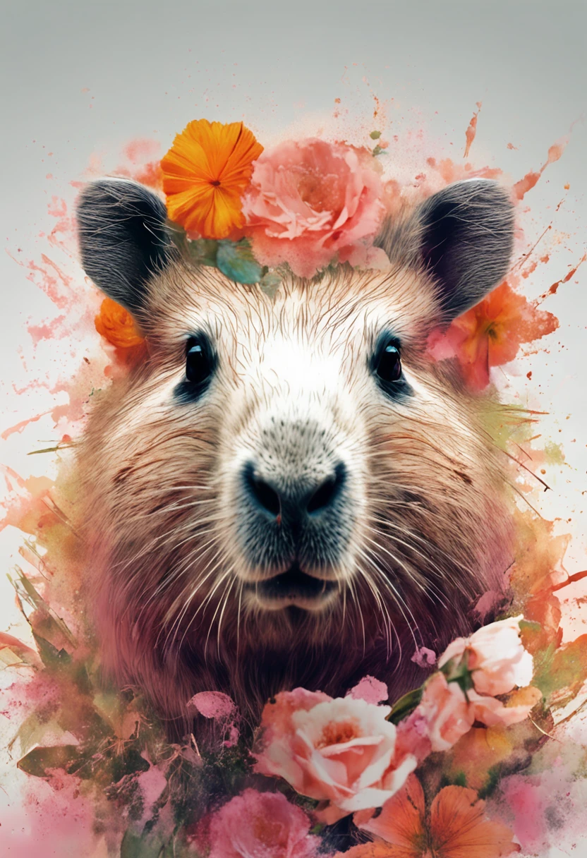 Perfect centering, Cute capybaras, Wearing a jacket,crystal vases,Rose flower, Wearing sunglasses, cheerfulness, Standing position, Abstract beauty, Centered, Looking at the camera, Facing the camera, nearing perfection, Dynamic, Highly detailed, smooth, Sharp focus, 8K, high definition resolution, illustration, Art by Carne Griffiths and Wadim Kashin, White background