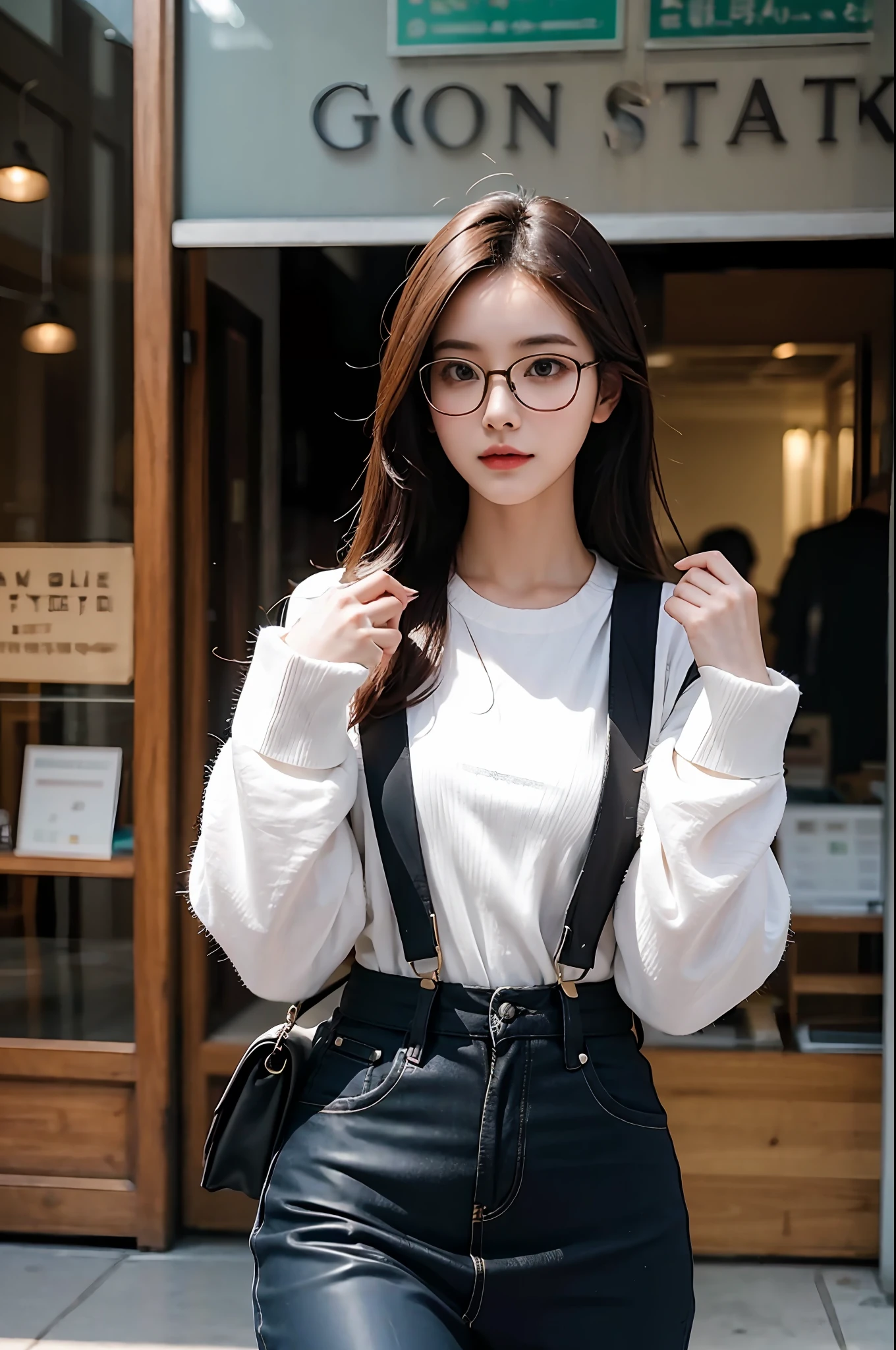 goddes ，Super beautiful，Super nice looking，Super good figure，wears glasses，