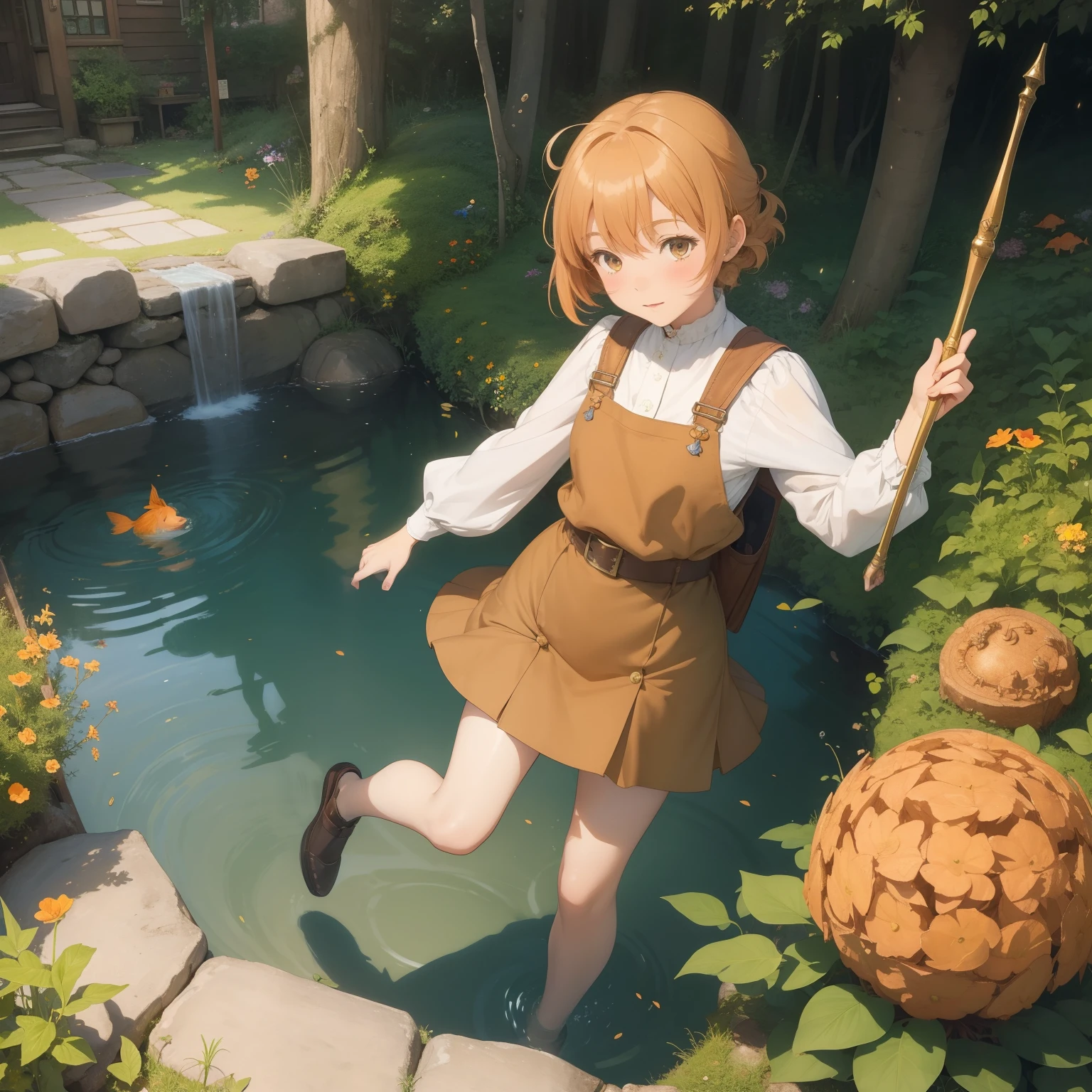 Anton Pieck,  Jessie Willcox Smith, Margaret Tarrant, animesque　wondrous　strange　Whimsical　Sci-Fi Fantasy　Goldfish World　Ryukin　Izumi gold　Dutch Lion's Head　Lanc-ch'u-hsien　Wakin　Swimming in the air　Goldfish scoop　matsuri　Miniskirt schoolgirl walking path