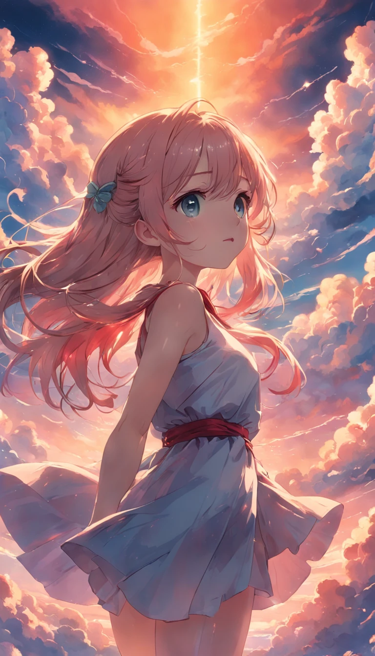 tmasterpiece,best qualtiy,cinematic Film still from,1girl,Colorful auspicious clouds,Kizi,Floating in the sky,closeup cleavage,brightly,cheerfulness,Warm and soft lighting,the sunset,(spark of light:0.7)