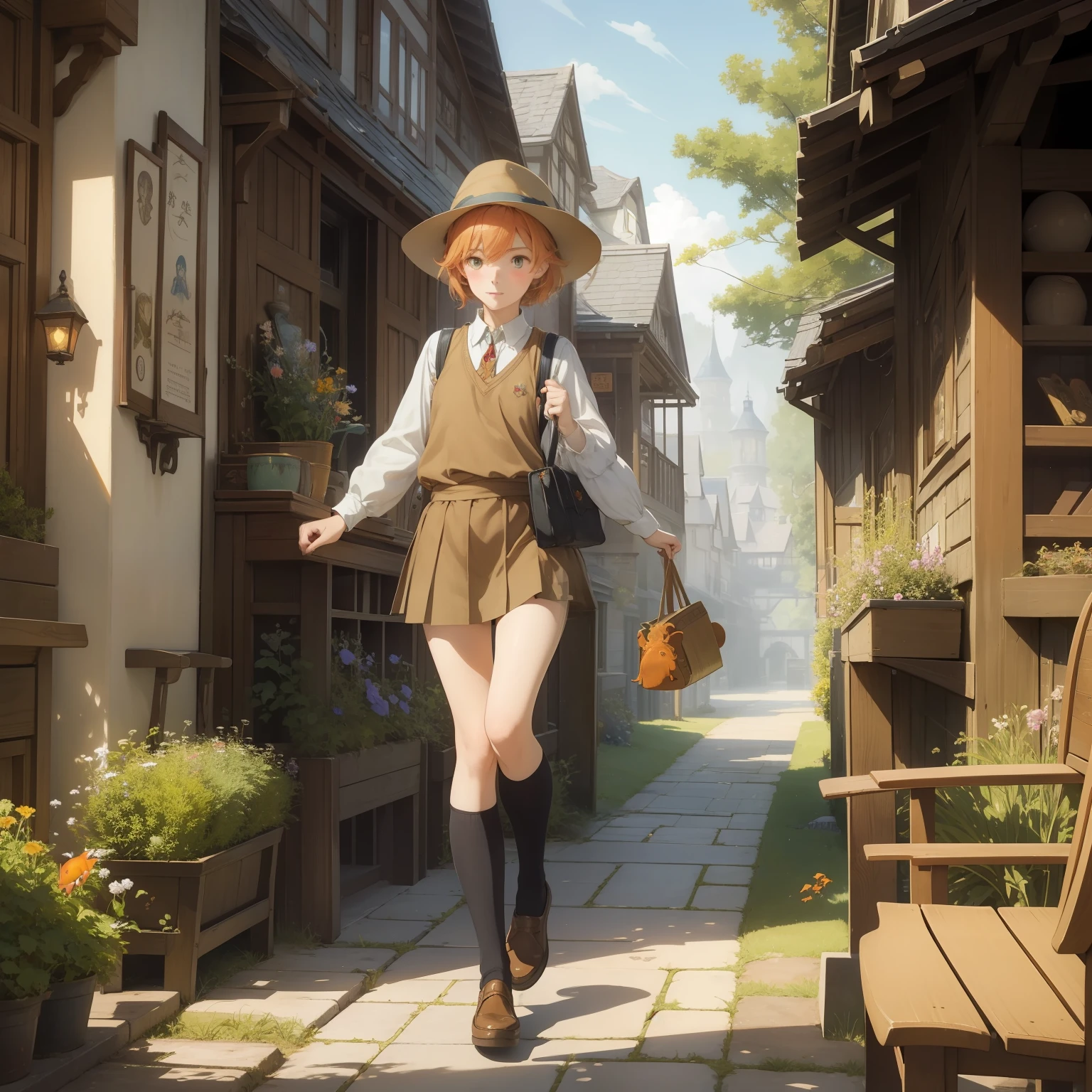 Anton Pieck,  Jessie Willcox Smith, Margaret Tarrant, animesque　wondrous　strange　Whimsical　Sci-Fi Fantasy　Goldfish World　Ryukin　Izumi gold　Dutch Lion's Head　Lanc-ch'u-hsien　Wakin　Swimming in the air　Goldfish scoop　matsuri　Miniskirt schoolgirl walking path