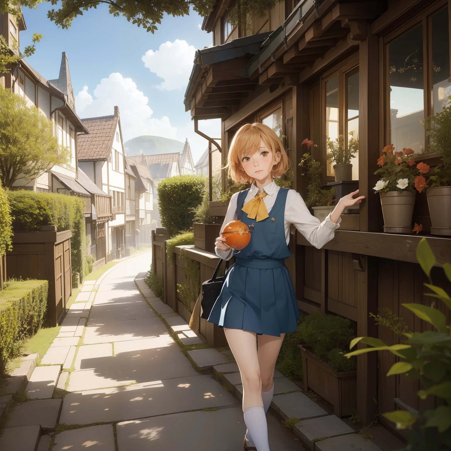 Anton Pieck, Jessie Willcox Smith, Margaret Tarrant, animesque wondrous strange Whimsical Sci-Fi Fantasy Goldfish World Ryukin Izumi gold Dutch Lion's Head Lanc-ch'u-hsien Wakin Swimming in the air Goldfish scoop matsuri Miniskirt schoolgirl walking path
