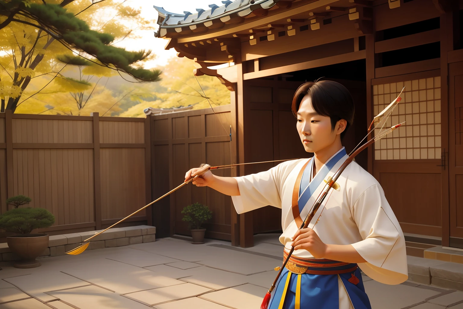 Date: 2008
Country: South Korea
Description: A tween practices traditional Korean archery in a sunlit courtyard, the arrow's flight a harmonious dance between archer and bow.