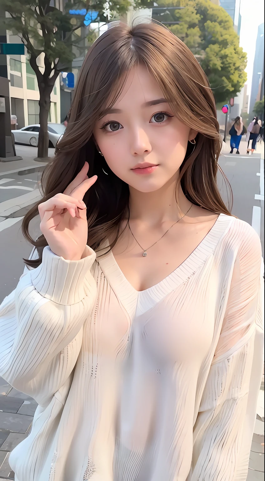 Girl with camera、mix4、(8K、RAW photography、top-quality、tmasterpiece:1.2)、(hentail realism、Photorealsitic:1.37)、1girl in、Cute Baby Turtle、view over city、natta、Sateen、moisty、profesional lighting、photon maping、Radio City、physically-based renderingt、gradient brunette hair、short and wavy hair、A handsome、Girly、White ball set、Superior image quality、A high resolution、1080p、(Clear face)、(Detailed face description)、(Detailed hand description)、(masuter piece)、(exquisite CG)、 extreme light and shadows、hair messy、tmasterpiece、rich details、(Exquisite facial features)、(Top image quality)、(tmasterpiece)、(Eye of detail)、Looking forward to your eyes、Delicate collarbones、((Casual wear))、Sweaters、full body Esbian