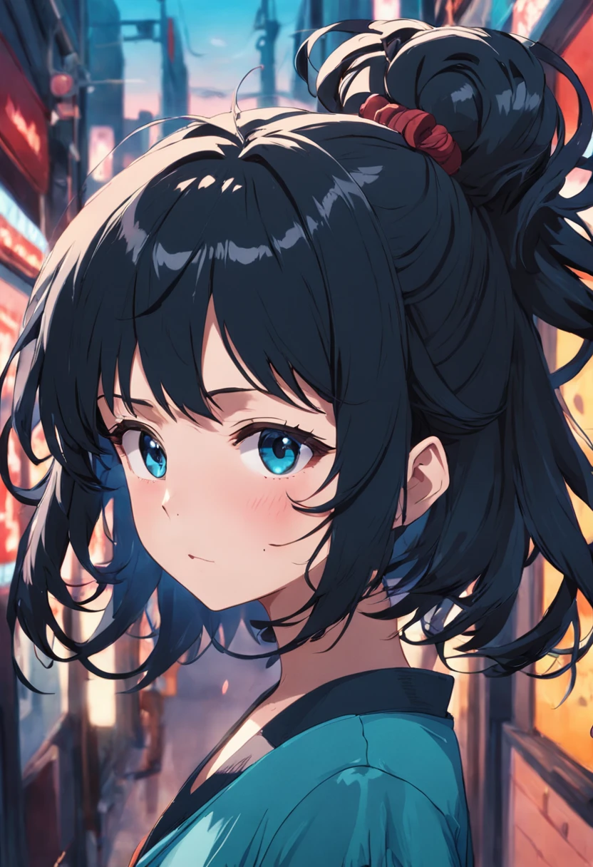 black hair, hair bobbles, wince, longeyelashe