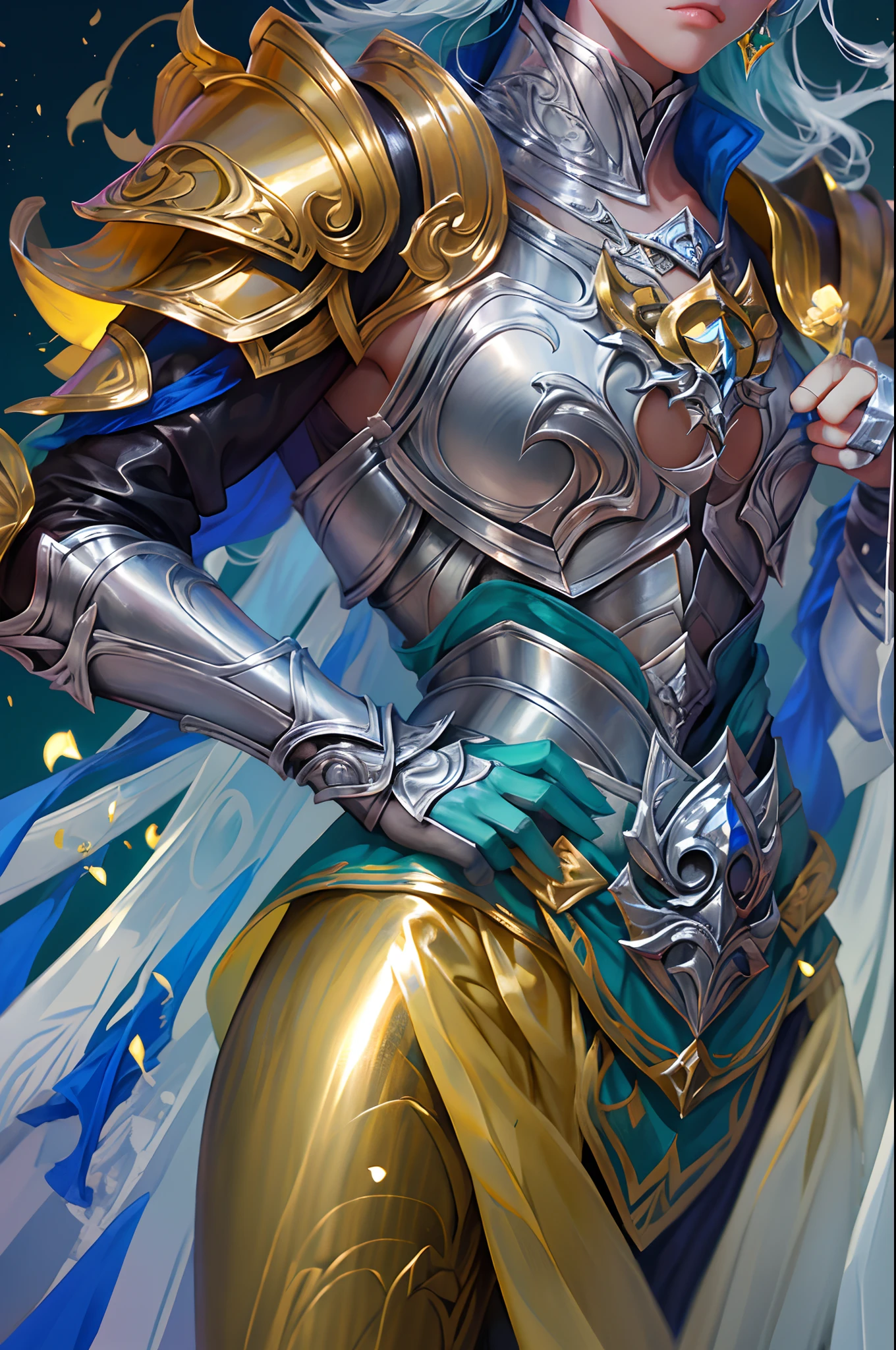 Ultra-high saturation，（tmasterpiece）， fully body photo，（best qualtiy）， （1girll）， starryskybackground，Wearing shiny gold armor， Sexy lingerie type armor，Expose your chest，Expose the waistline，Exposing thighs，cool-pose， Saint Seiya Armor， messy  hair，high detal, Anime style, Cinematic lighting, Sparkle, god light, Ray traching, filmgrain, hyper HD, textureskin, super detailing, Anatomical correct, A high resolution，Ultra-high saturation，hight contrast，High-gloss armor，Smooth skin，Serious expressions,Dark room,A medium shot of a terrifying necromancer，iintricate，high detal，dramatics