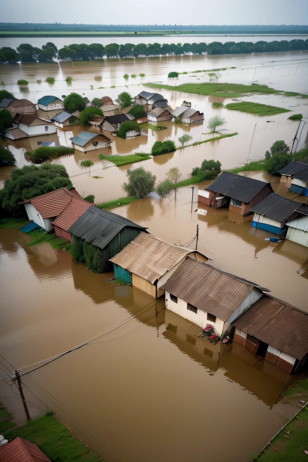 Affected by floods, a heartbreaking scene unfolds as water engulfs the homes of impoverished families. Let's step in and make a difference, saving them from this devastating situation