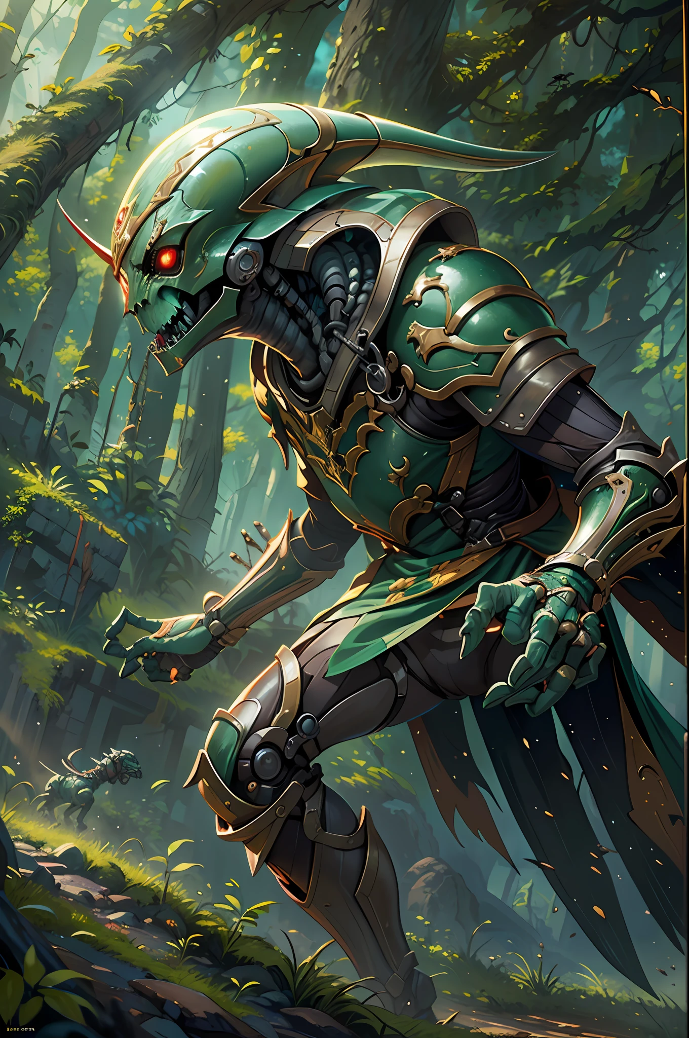 high details, best quality, 16k, [ultra detailed], masterpiece, best quality, (extremely detailed), full body, ultra wide shot, photorealistic, fantasy art, rpg art, sci fi art, realistic art, a wide angle, (((anatomically correct))), fantasy art, sci fi art, a green skined alien fighting an elf fantasy warrior, science fiction against fantasy, a battle between alien and an elf, alien fighting a fantasy elf (((1)) medium sized alien, a creature from outer space, alien (intense details, Masterpiece, best quality) with green skin, wearing mech armor reelmech, armed with laser gun, fighting (((1))) female fantasy elf knight (intense details, Masterpiece, best quality), wearing elven armor LnF elven armor, armed with a sword, fantasy agains sci fi, fantasy forest background, dynamic light, High Detail, Ultra High Quality, High Resolution, 16K Resolution, Ultra HD Pictures, Ultra Realistic, Clear Details, Realistic Detail, Ultra High Definition