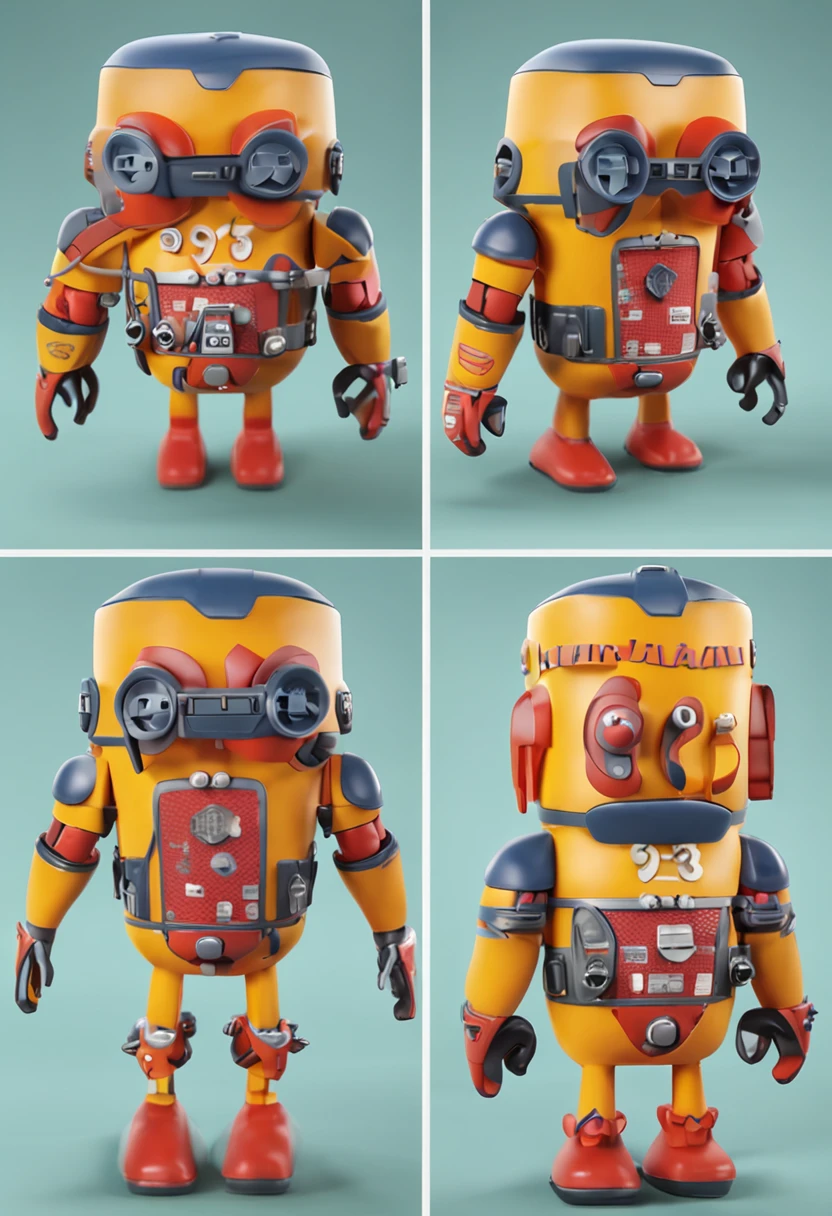 Crie um mascote semelhante ao playmobil , personagem infantil , 8k, Modelo 3D, O corpo como forma de um brinquedo , com boca, 2 olhos e sem nariz, with legs and arms, de corpo inteiro. The character is cute and charismatic, o personagem tem cores vivas e coloridas. fotorrealista, super alta qualidade, Super Detalhe, ultra-accurate description of hands, roupas detalhadas, utensilios bem detalhados, master part, 8k, HDR