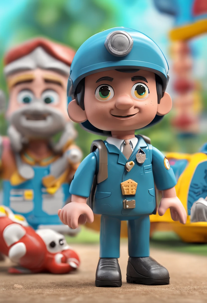 Crie um mascote semelhante ao playmobil , personagem infantil , 8k, Modelo 3D, O corpo como forma de um brinquedo , com boca, 2 olhos e sem nariz, with legs and arms, de corpo inteiro. The character is cute and charismatic, o personagem tem cores vivas e coloridas. fotorrealista, super alta qualidade, Super Detalhe, ultra-accurate description of hands, roupas detalhadas, utensilios bem detalhados, master part, 8k, HDR