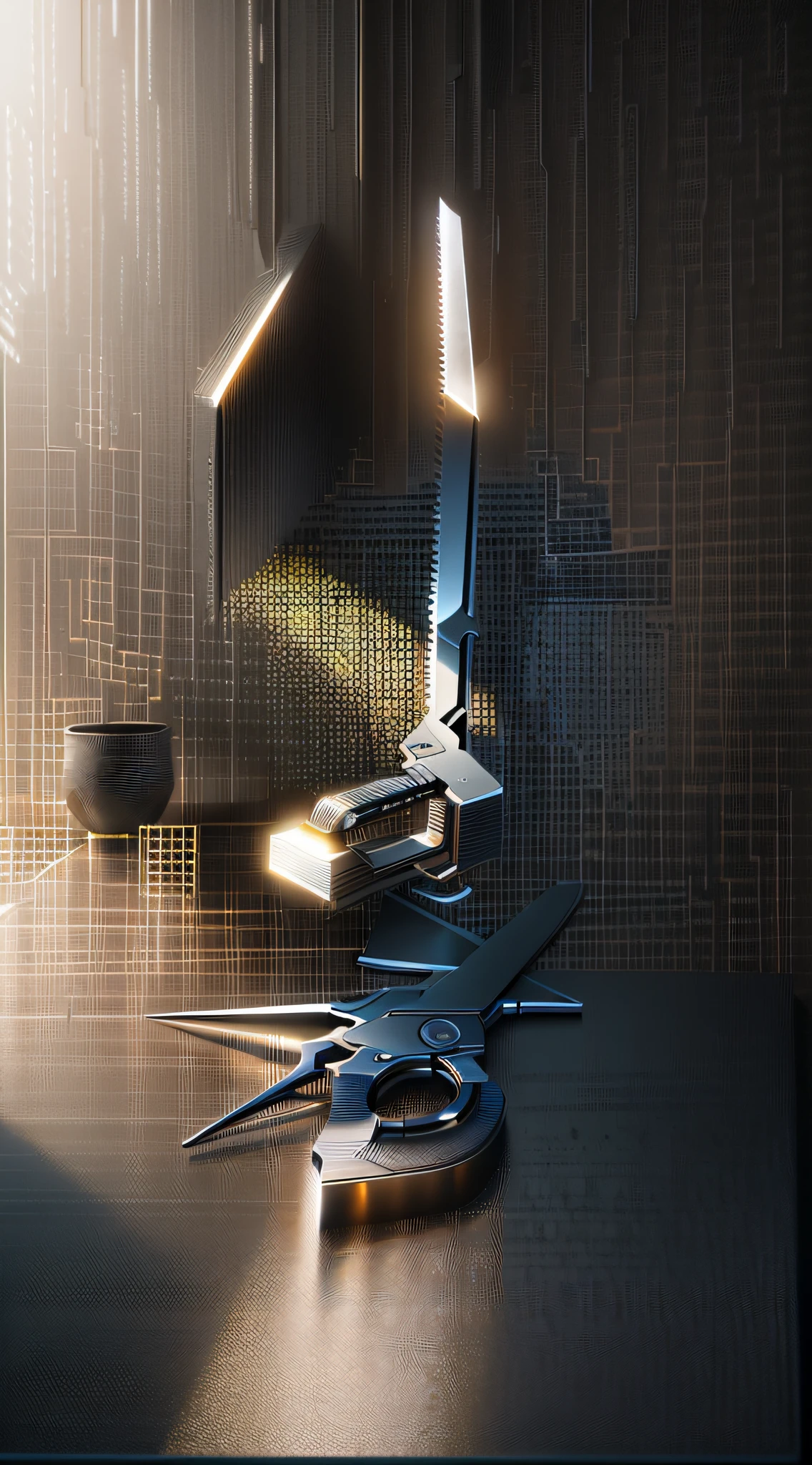 There were two pairs of scissors on the table in the room, concept-art | dyson, detailed archviz render, cinematic counter light, daily render, sharp render, Sharp edges. rendering by octane, photorealistic blade runner, high detail 4k render, 3 d render beeple, detailed cinematic rendering, intricately details. illusory engine, hyper detailed 3d render