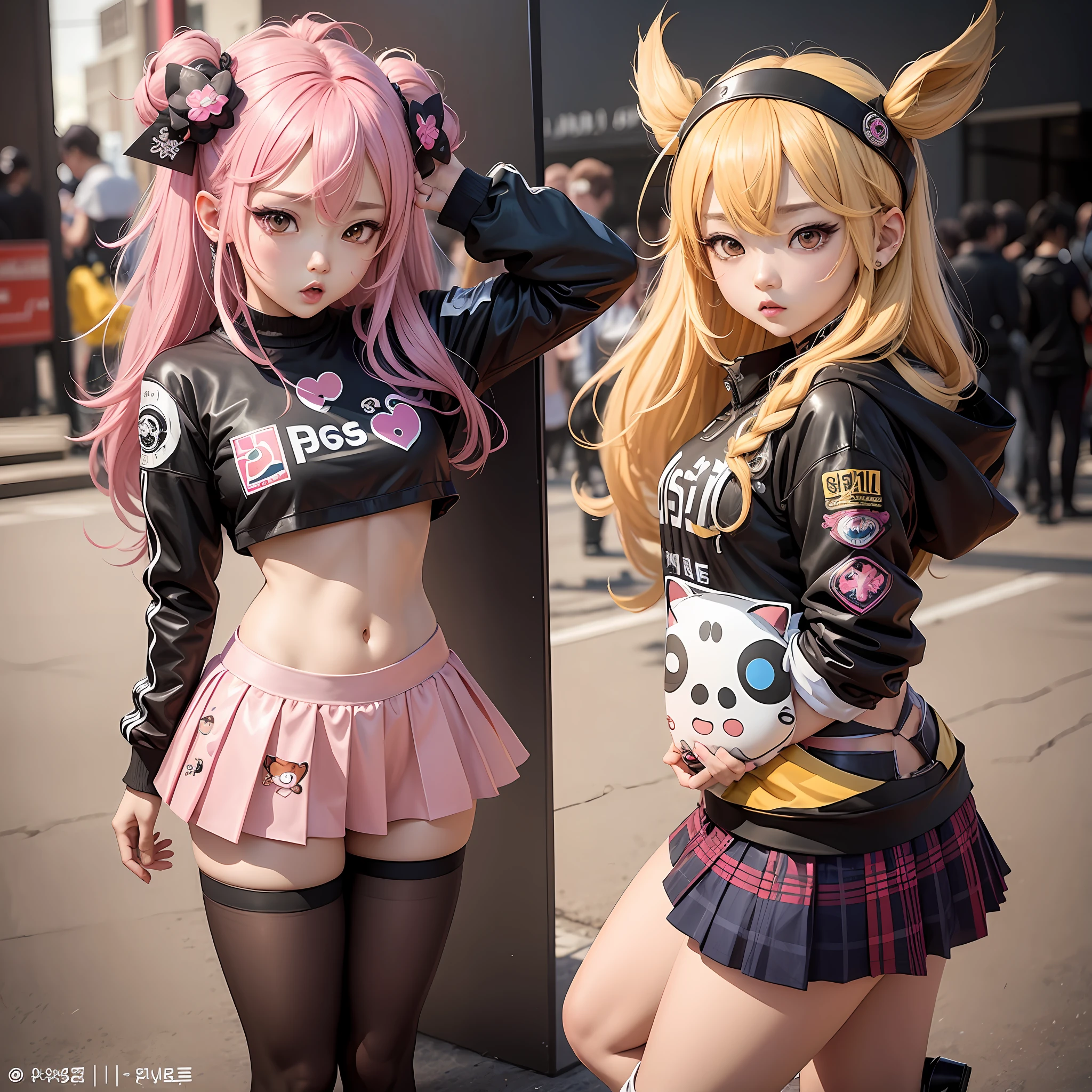 The character costume is KPOP, 9 sets of anime character stickers with different expressions, Hallyu collection style, Anime K-pop art style, Hallyu frontline style, Hallyu art style, kpop style, Official artwork, Chibi Art, Pisif, Blackpink style, Cute KPOP artwork in various poses, The popularity of the art station Pisif