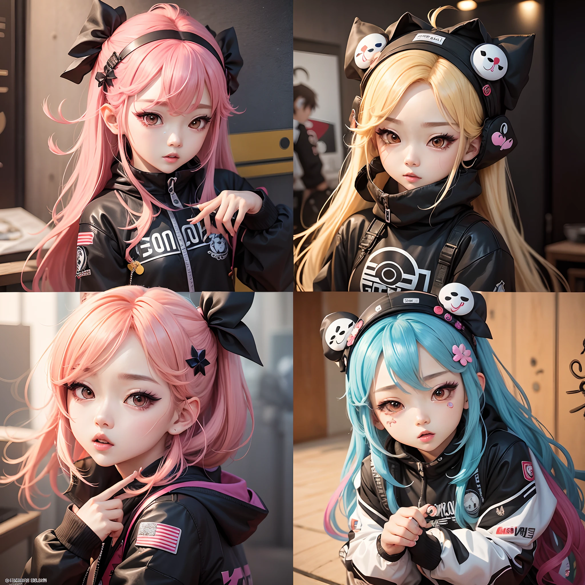 The character costume is KPOP, 9 sets of anime character stickers with different expressions, Hallyu collection style, Anime K-pop art style, Hallyu frontline style, Hallyu art style, kpop style, Official artwork, Chibi Art, Pisif, Blackpink style, Cute KPOP artwork in various poses, The popularity of the art station Pisif