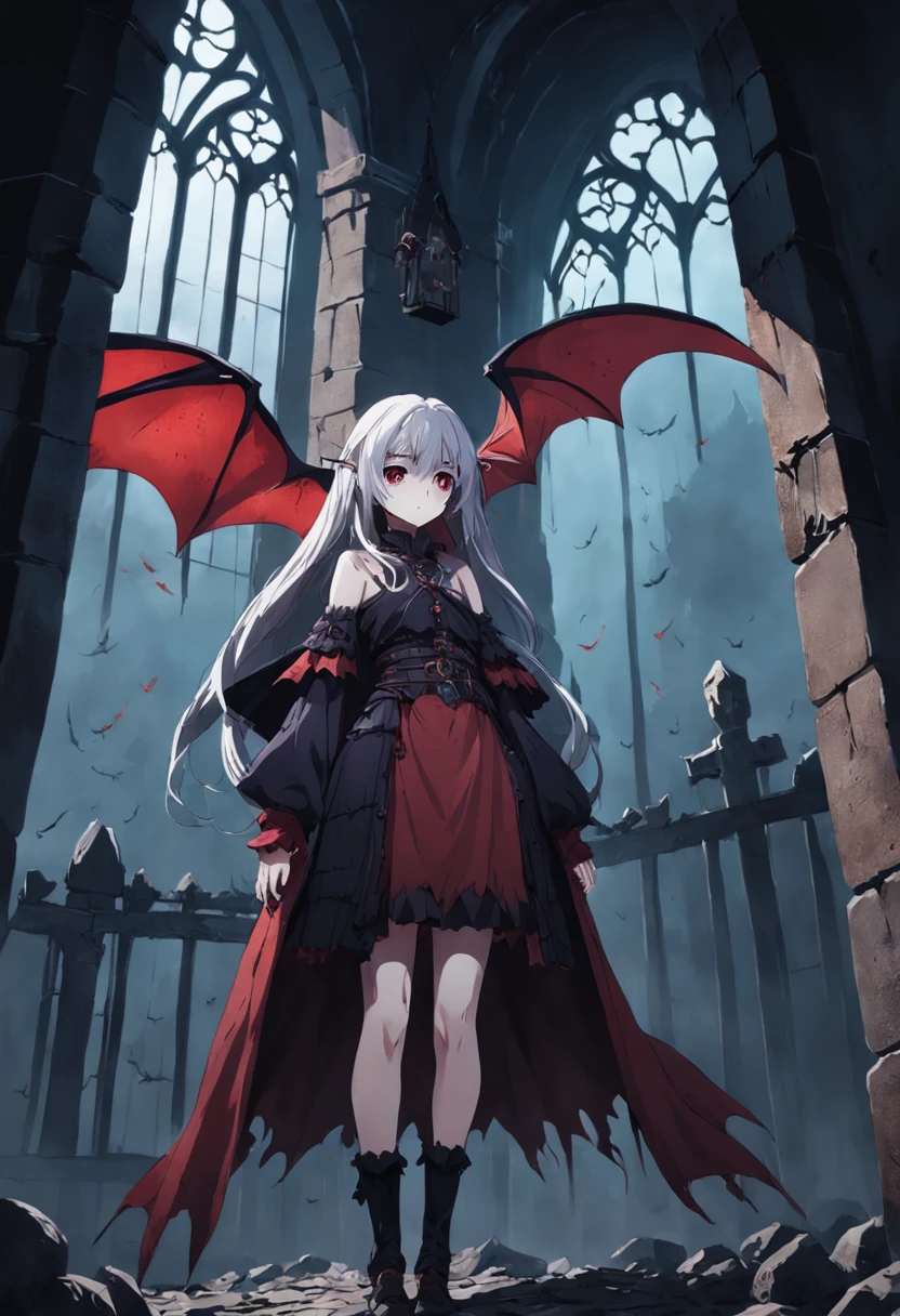 A rotten and terrifying vampire hanged by the walls of an ancient castle