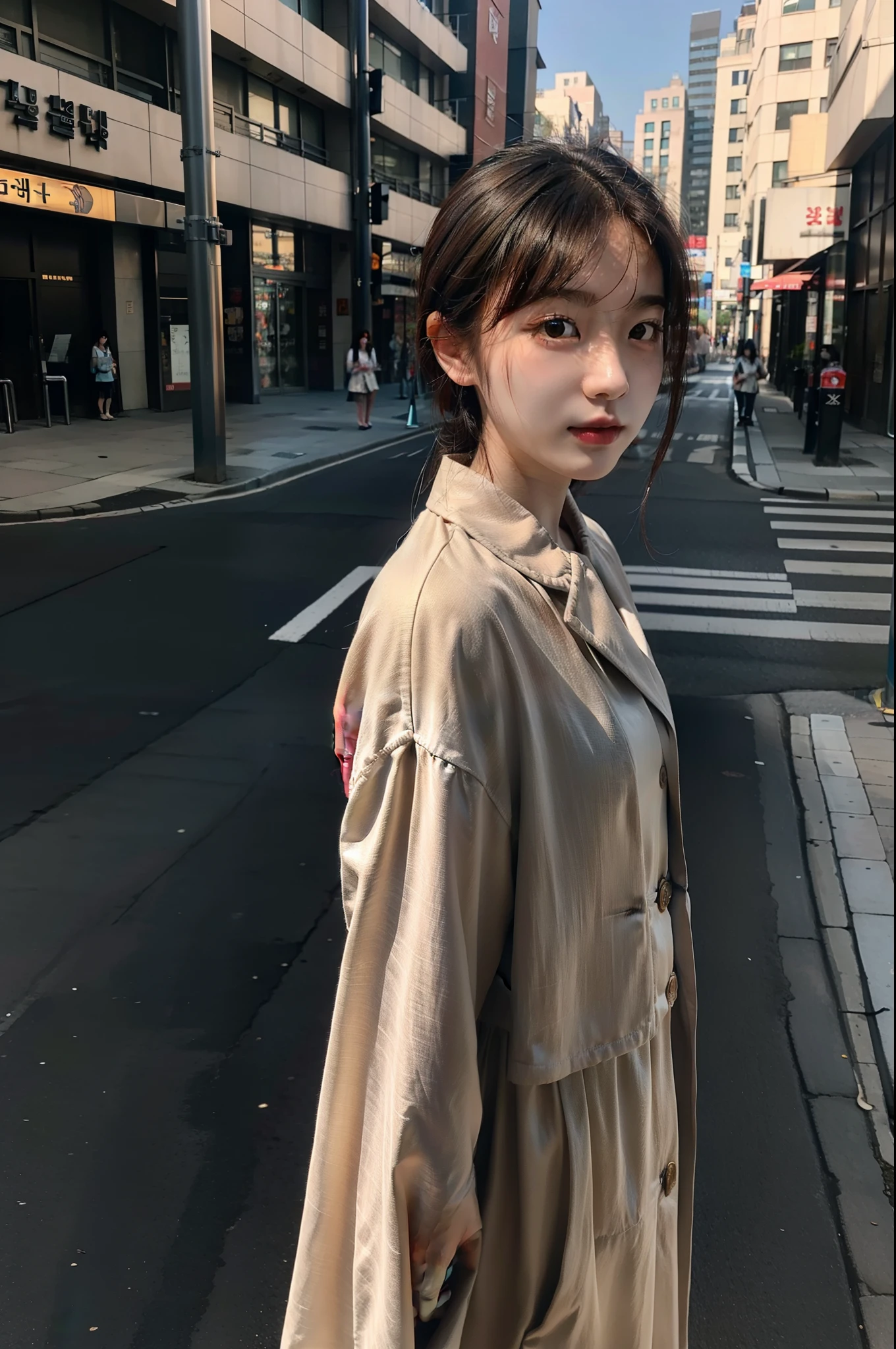 4K delicate facial features，Korean girl standing on the street，adolable