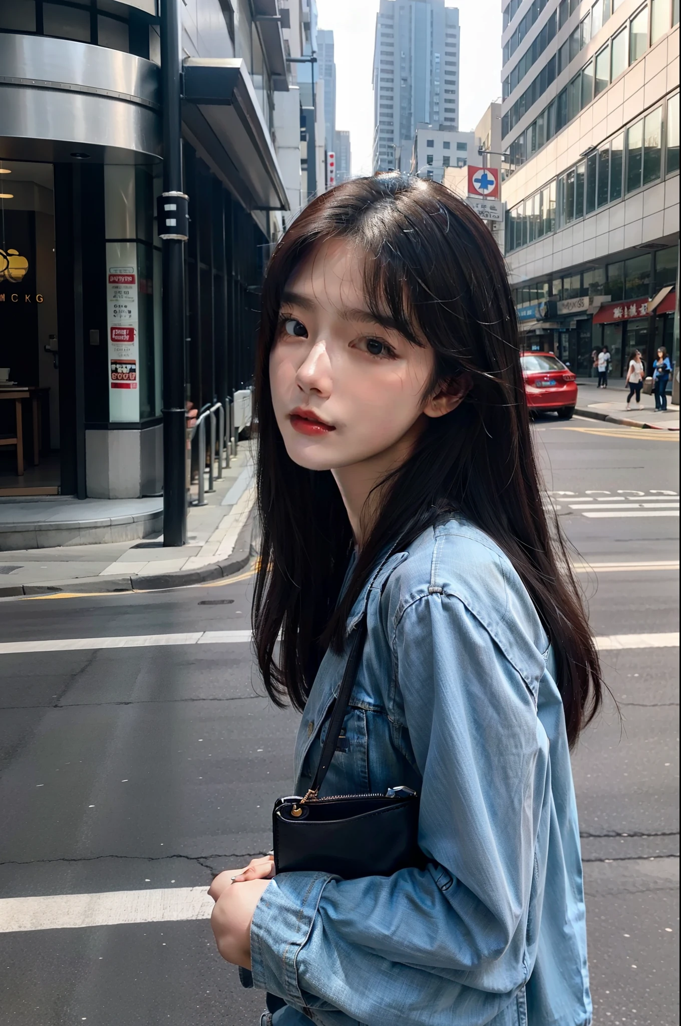 4K delicate facial features,Korean girl standing on the street,adolable
