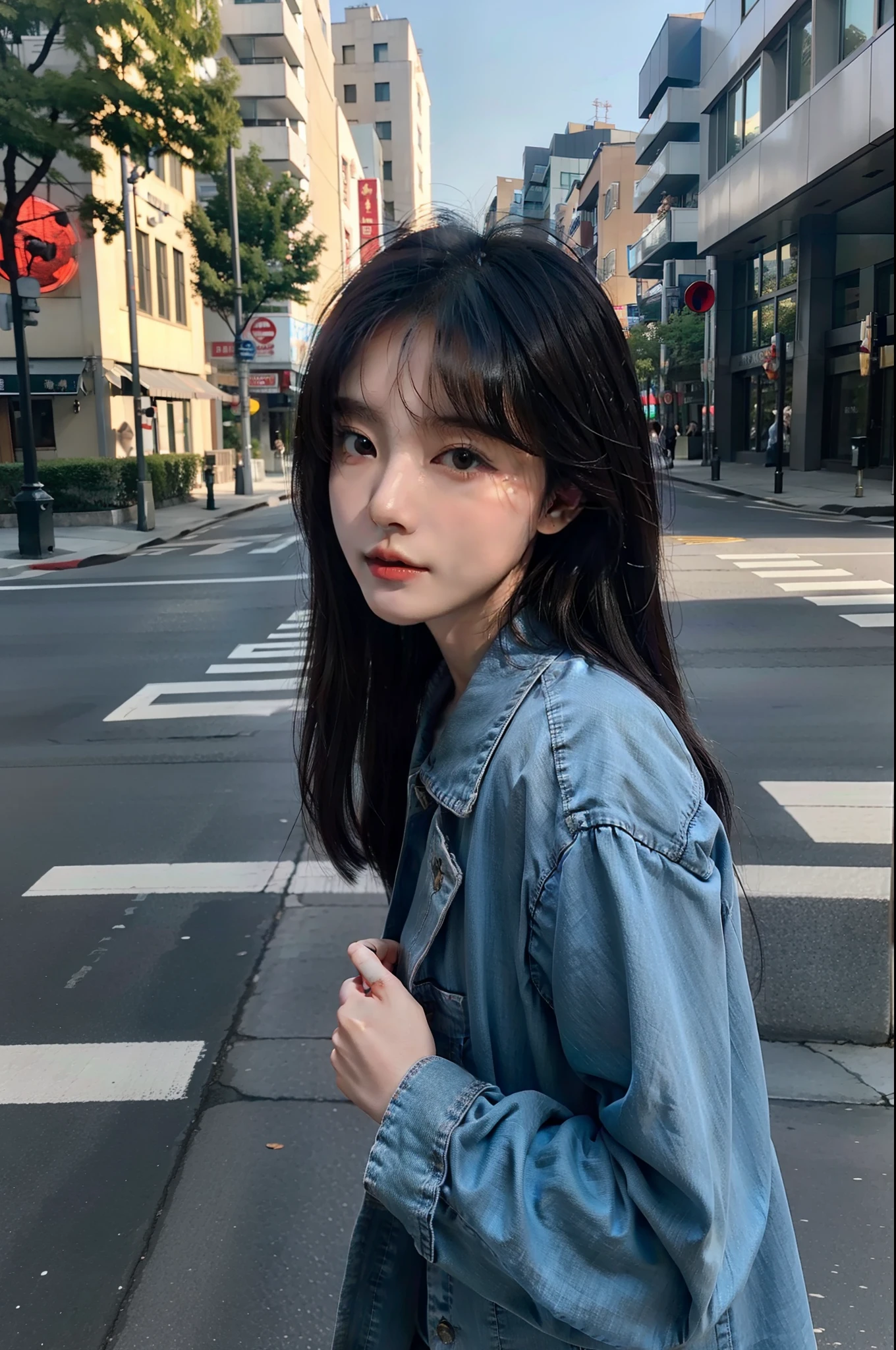 4K delicate facial features，Korean girl standing on the street，adolable