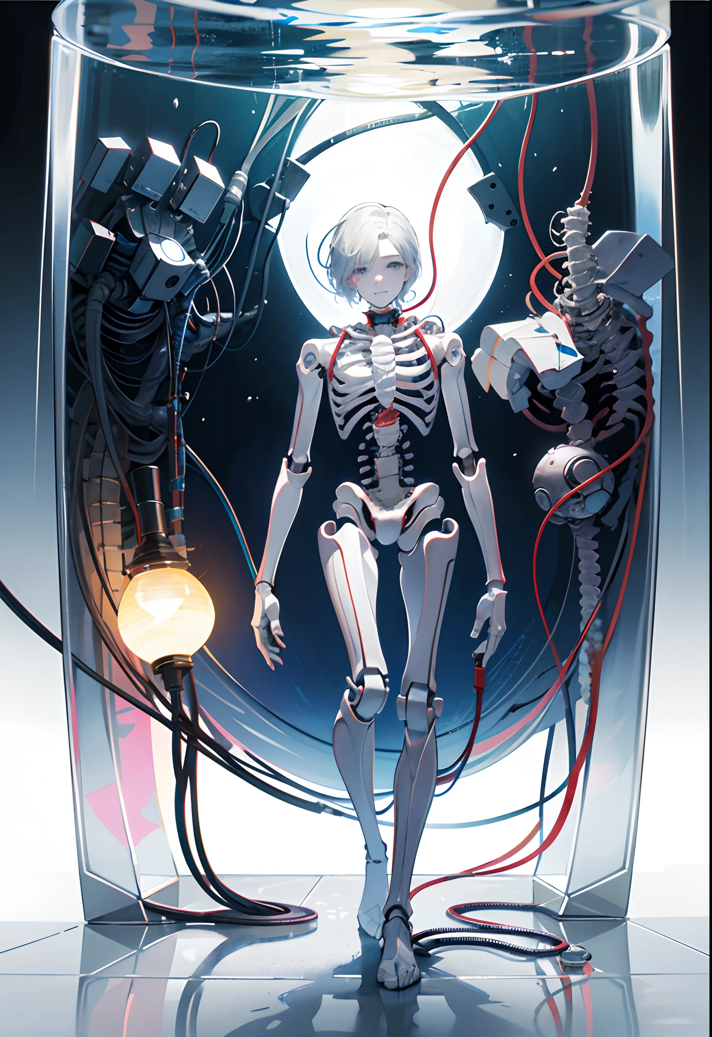 masterpiece,
Female androids charging,
All of their faces are beautiful human faces.,
All of the bodies have their internal skeletons exposed except for their faces.,
All heights and eye colors、The internal skeleton has different colors,
Some of them are charging and their eyes are lit up.,
group,
Multipose,
Full Body Shot,
Everyone is concerned about the charging port at the bottom,