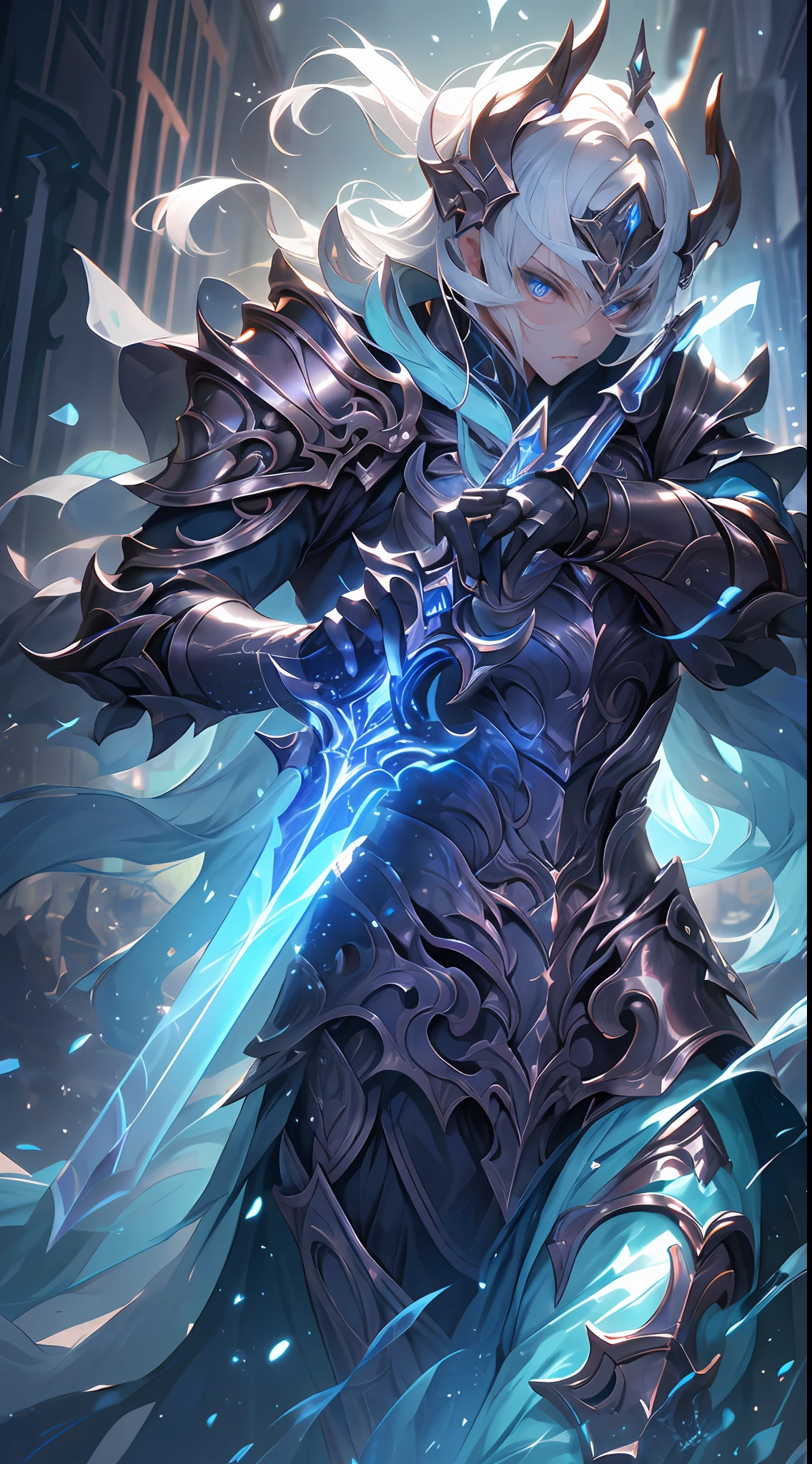 "An awesome paladin wields a sword full of light, Exudes powerful light magic. Set in a dark and mysterious cityscape, Illuminated by the light of the Paladin's Sword. The composition is professionally crafted, Amazing attention to detail and cinematic lighting. The overall aesthetic is reminiscent of Fujifilm photography, Capture the beauty and depth of the scene."