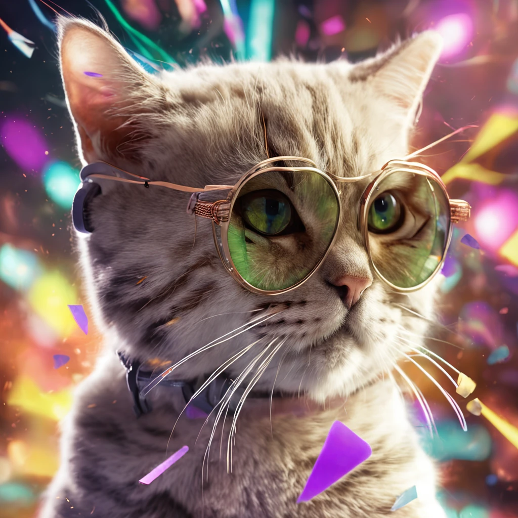 Perfect centering, Cute cat, Wearing a jacket,Blonde gradient hair,Round-faced cat,green-eyed,blossoms,gold coins,UHR,, Wearing headphones, cheerfulness, Standing position, Abstract beauty, Centered, Looking at the camera, Facing the camera, nearing perfection, Dynamic, Highly detailed, smooth, Sharp focus, 8K, high definition resolution, illustration, Art by Carne Griffiths and Wadim Kashin, White background