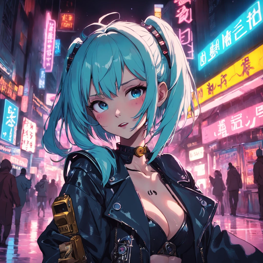 tmasterpiece，best qualtiy，cinematic Film still from，1girl，cyber punk perssonage，closeup cleavage，brightly，cheerfulness，the night，laughingly、holding cell phone